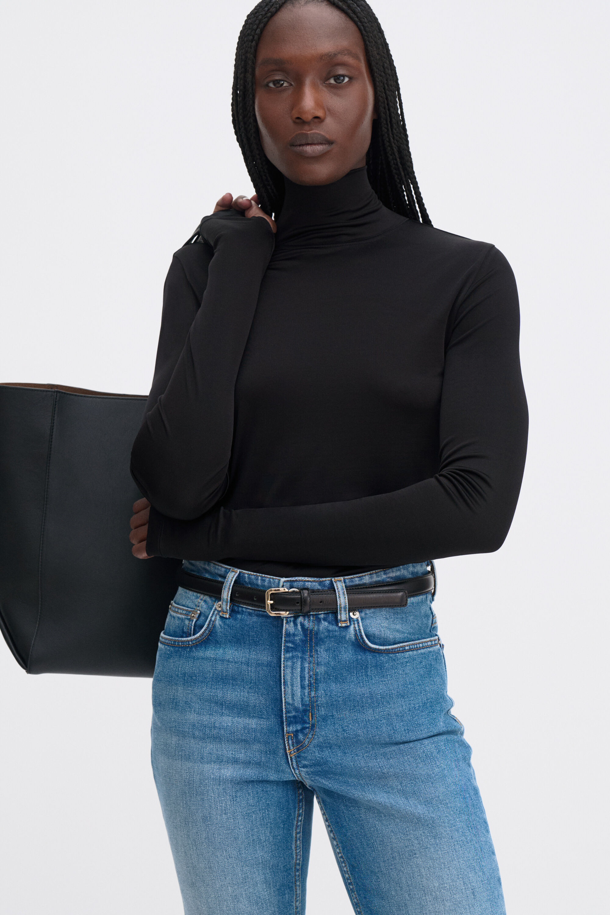 Fitted Jersey Turtleneck - Black | FILIPPA K