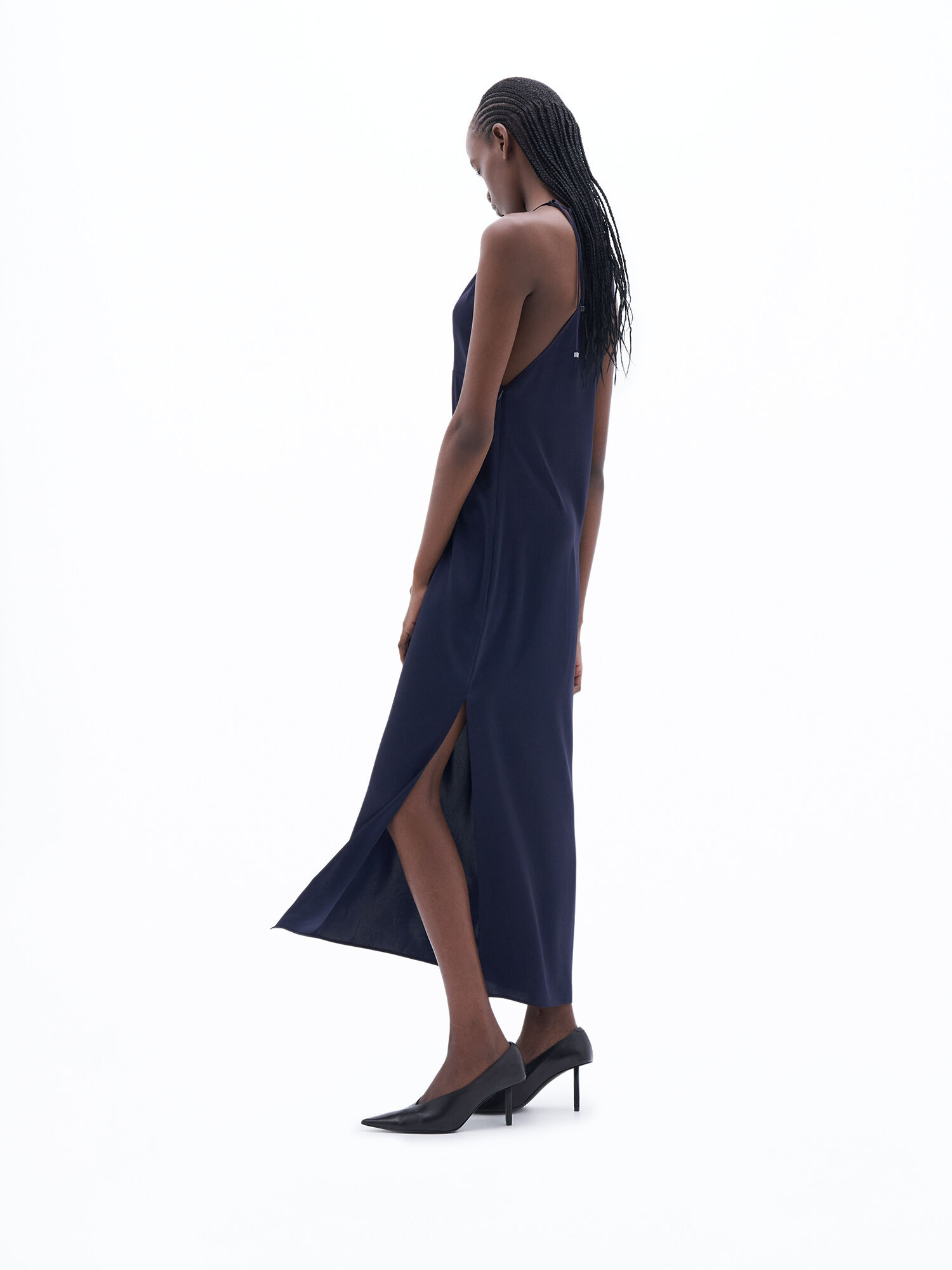 Gathered Neck Satin Dress