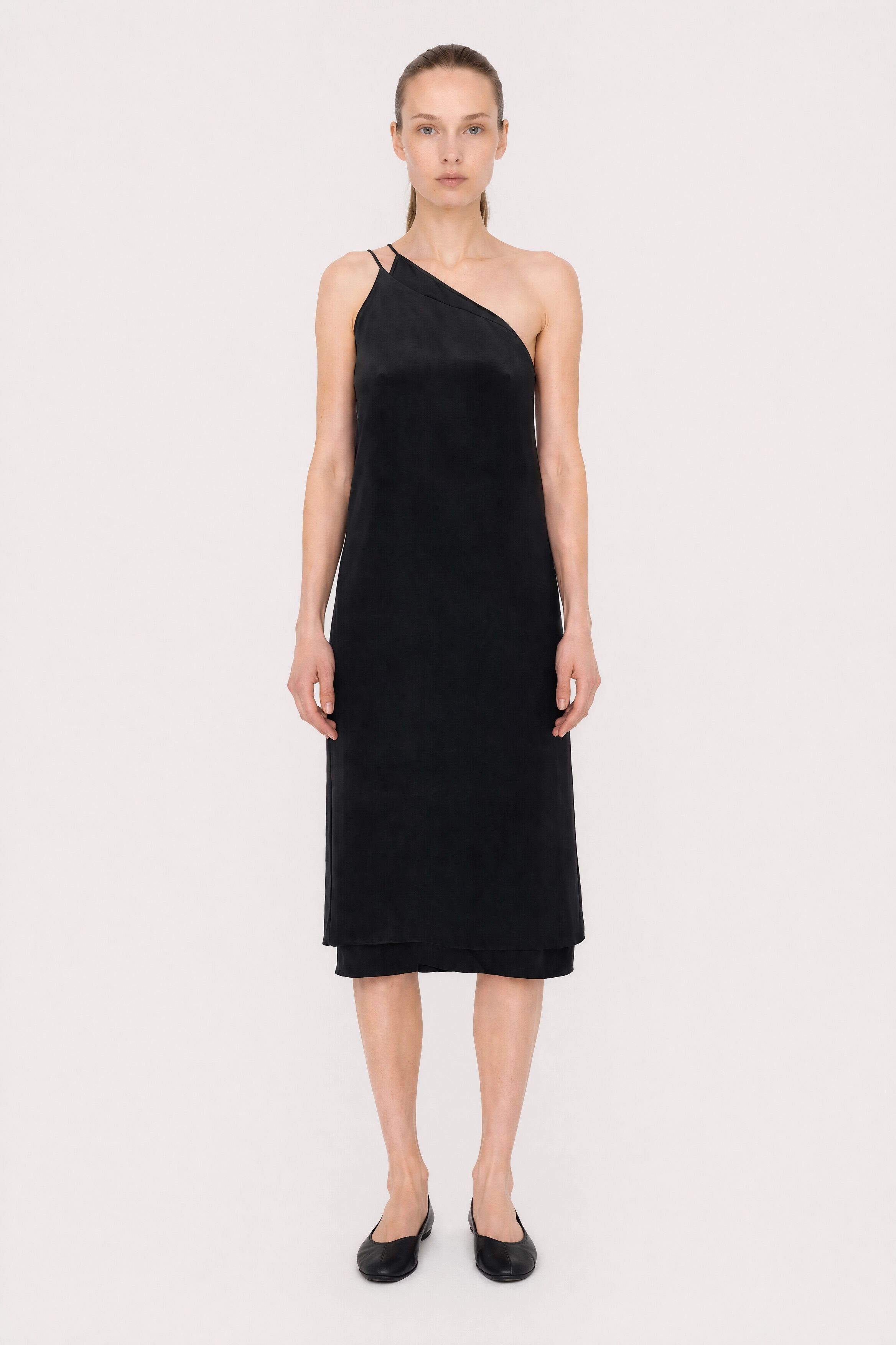 Asymmetric Seersucker Dress - Black | FILIPPA K