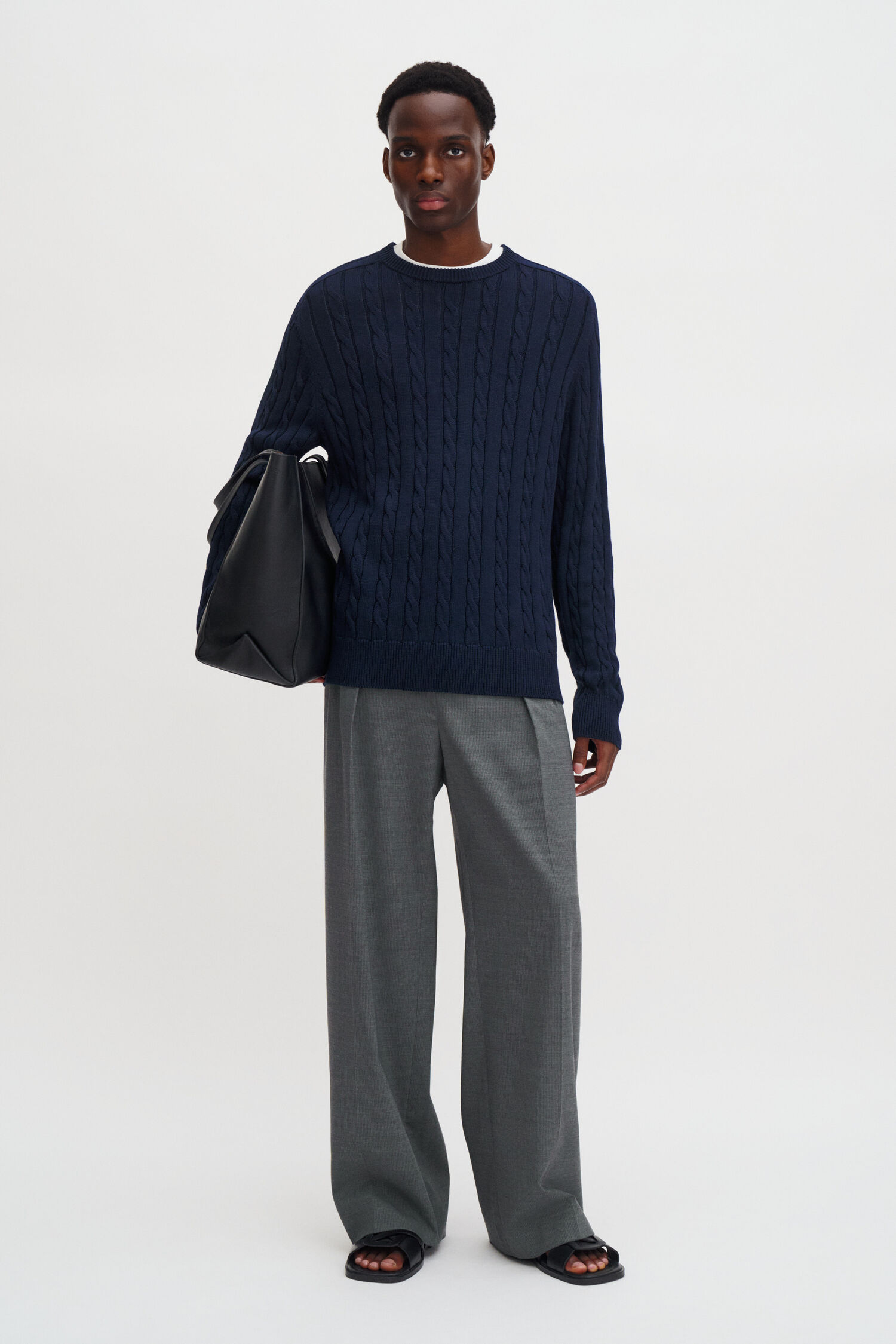 Braided Cotton Crewneck Sweater