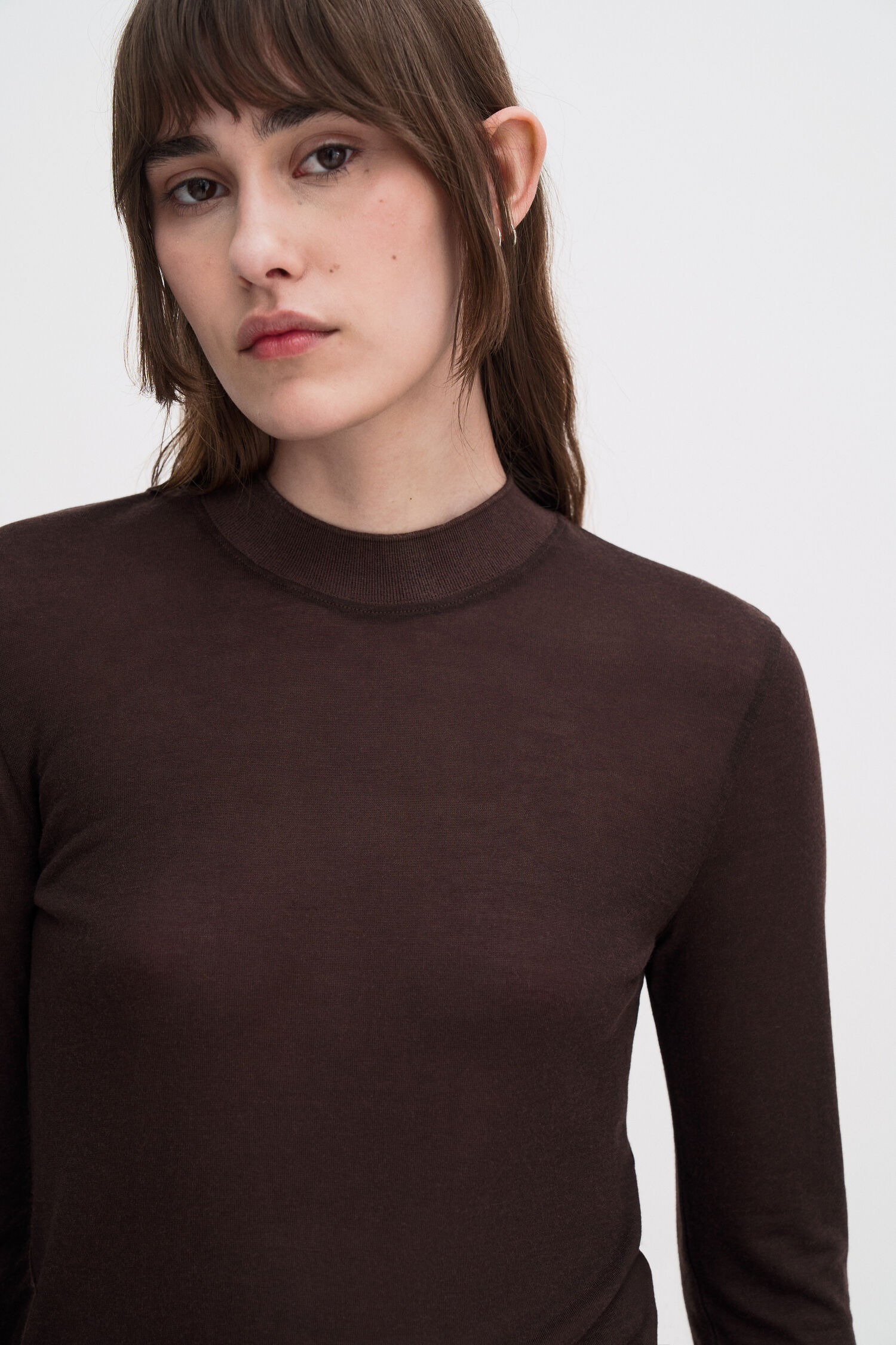 Lyocell Cashmere Mock Neck Top