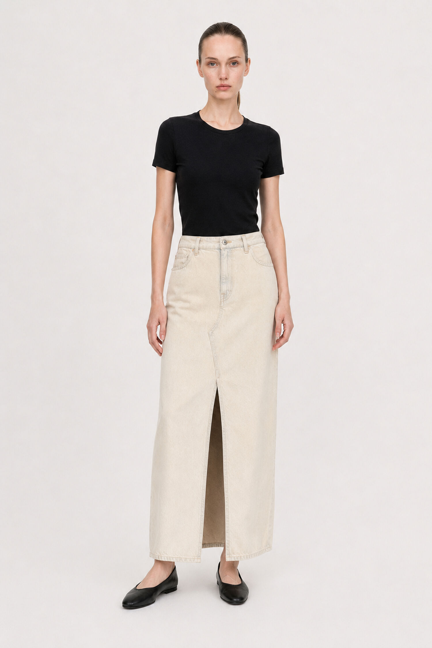 Long Slit Denim Skirt