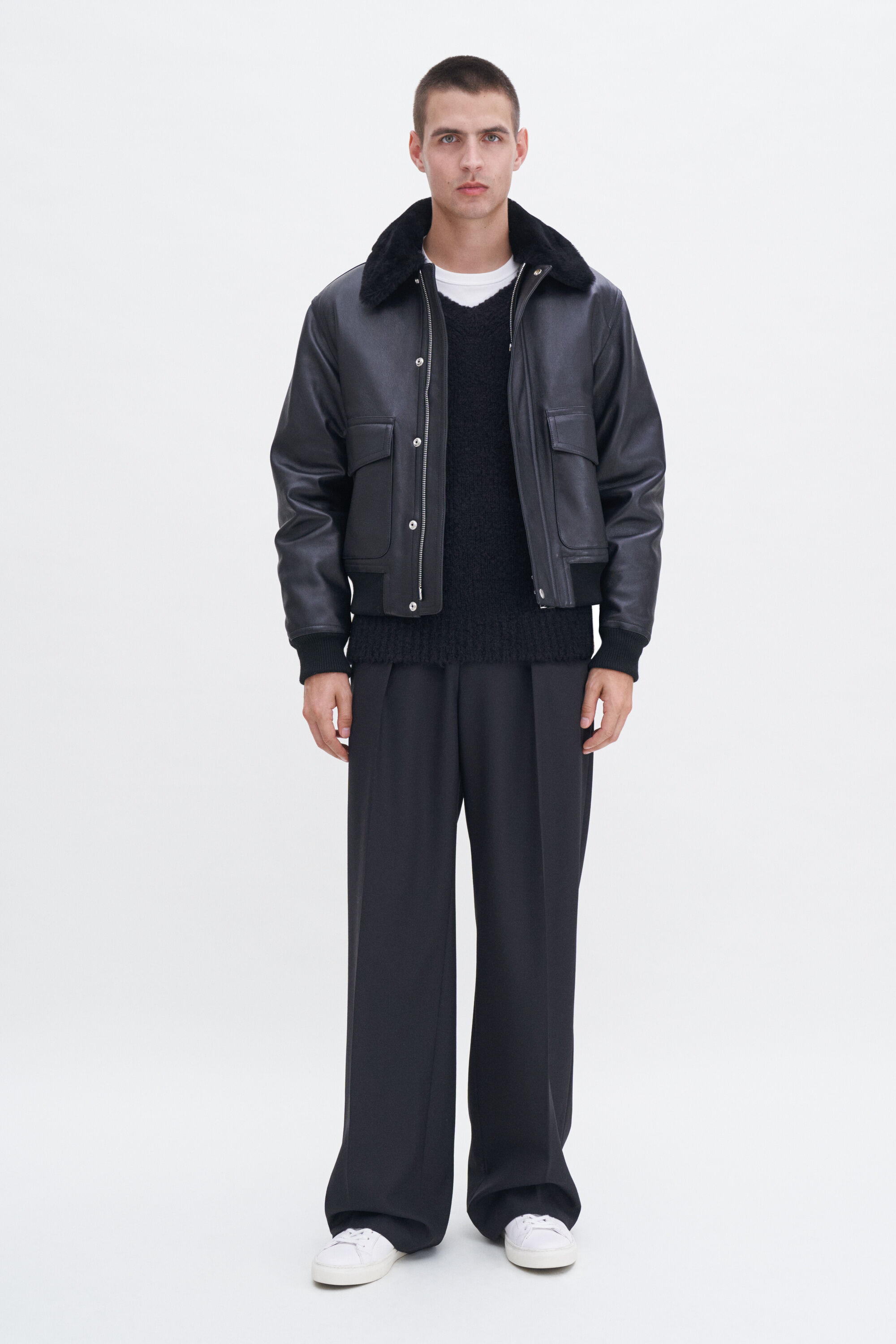 Leather Aviator Jacket Black Filippa K