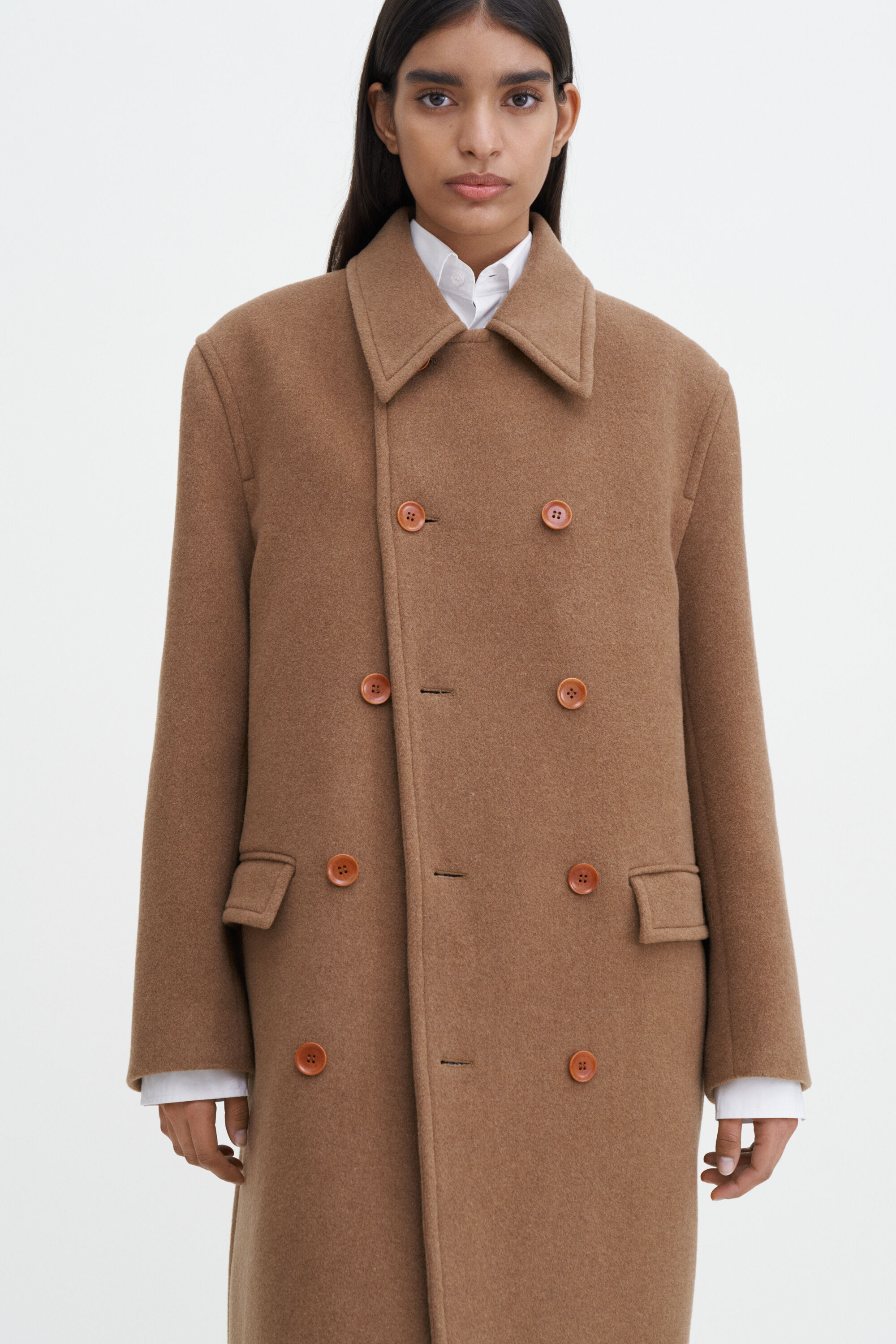 Double Breasted Brushed Wool C - Light Brown | FILIPPA K