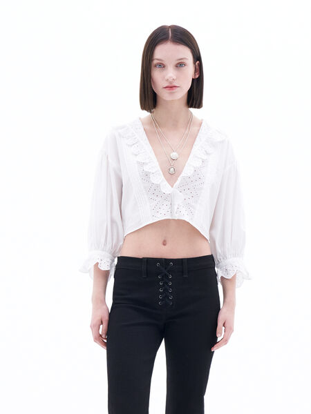 Cropped Embroidery Blouse