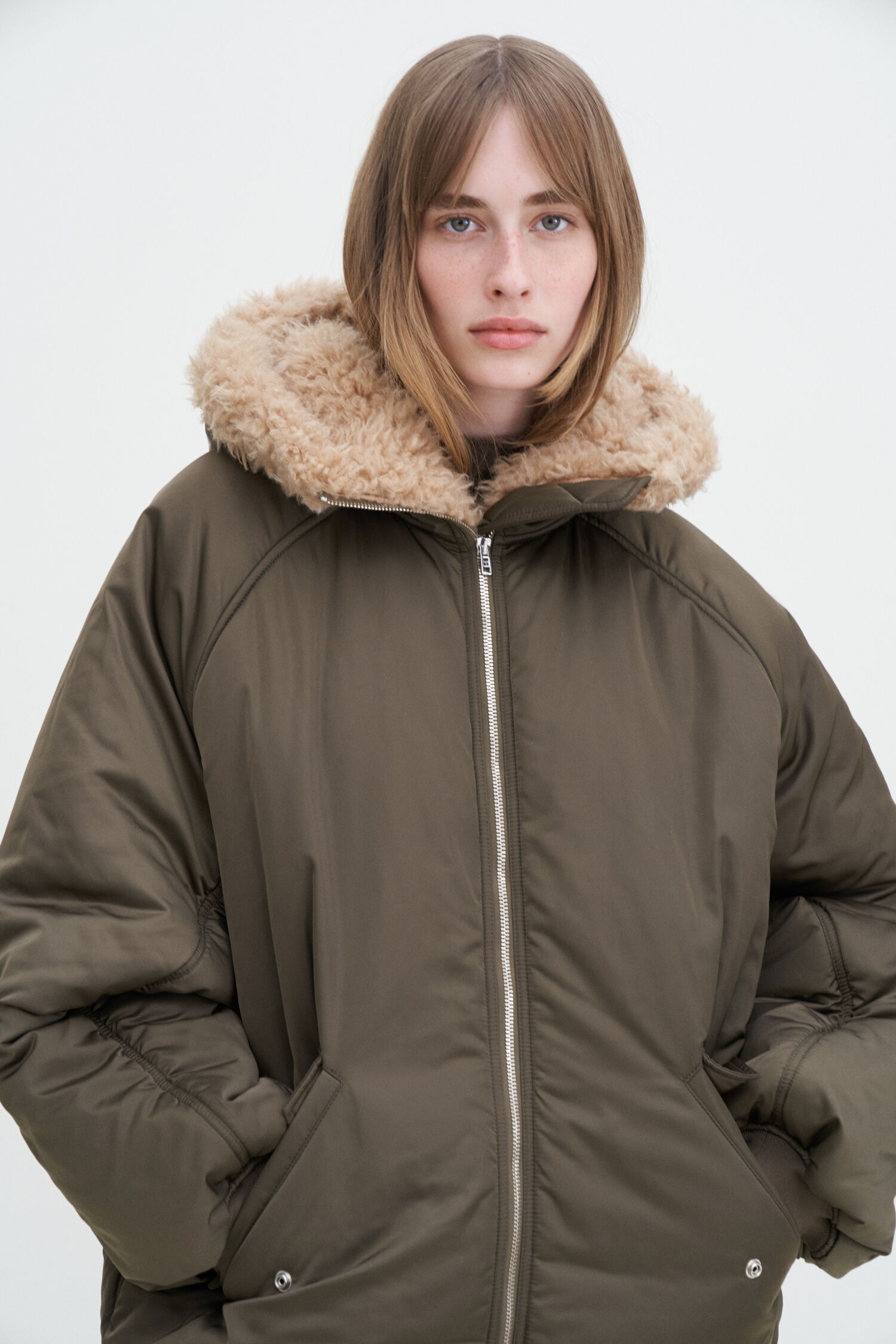Hooded Bomber Jacket - Dark Sage | Filippa K