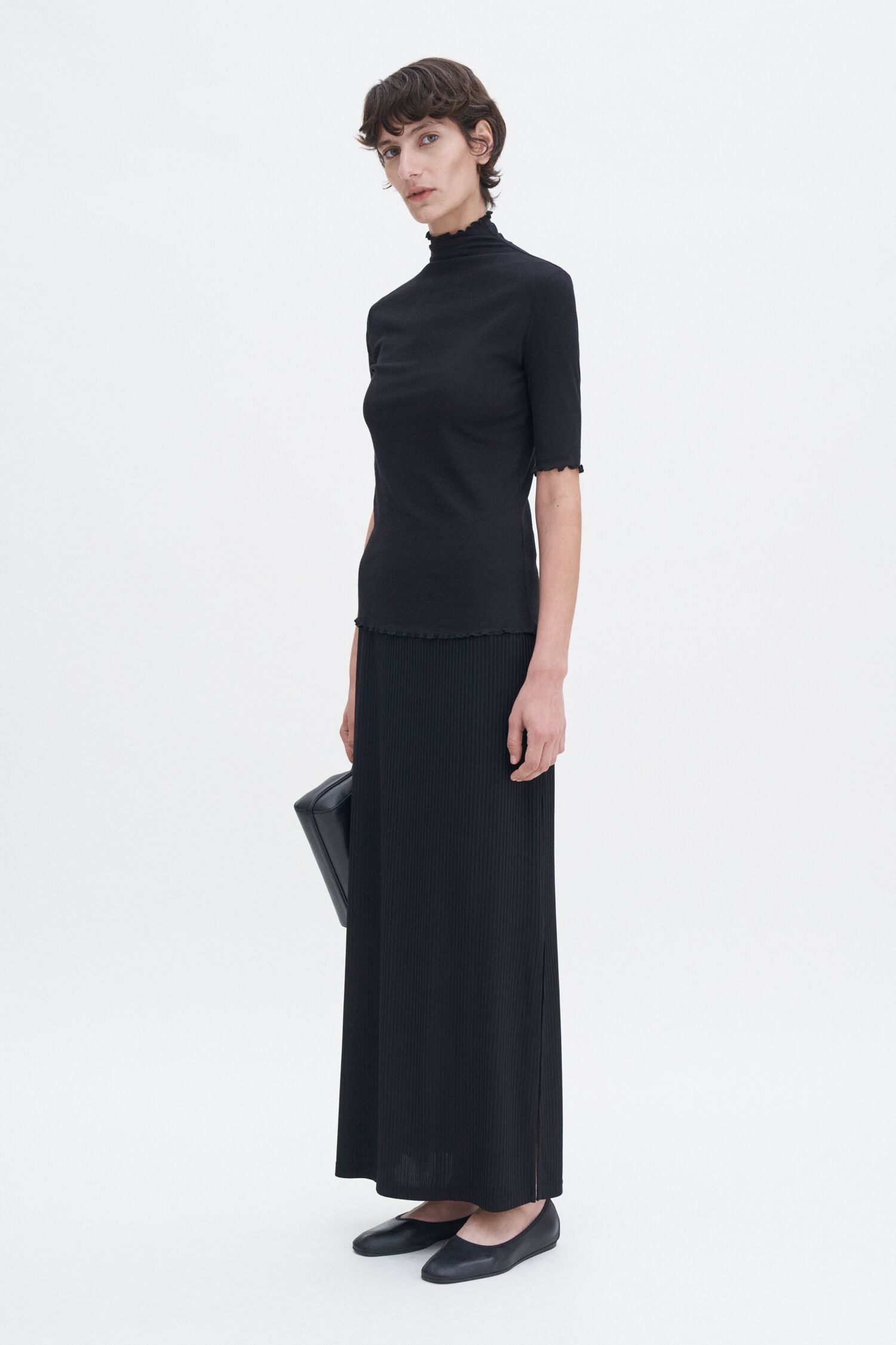 Shiny Rib Maxi Skirt