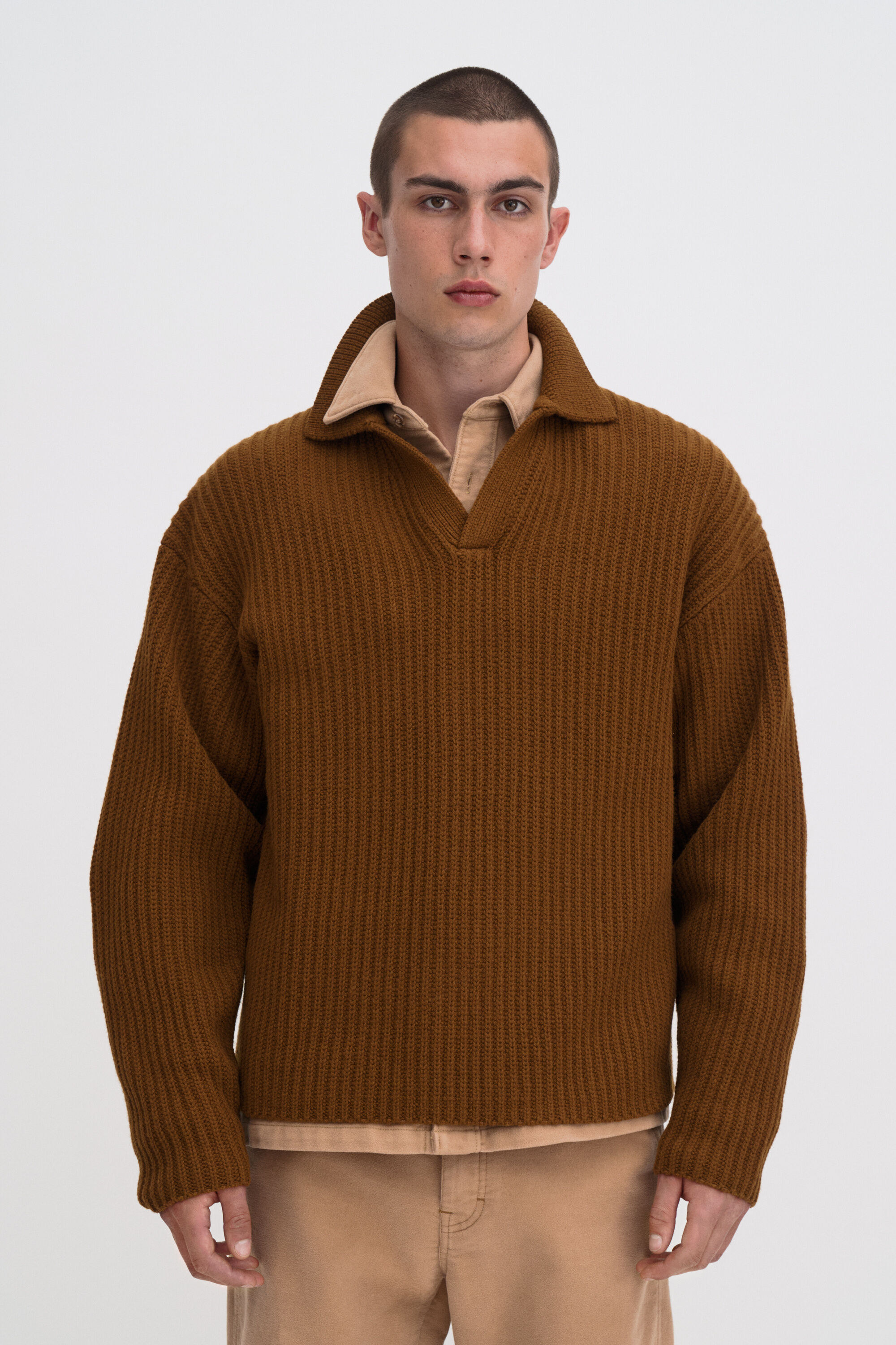 Chunky Ribbed Wool Polo - Copper Brown | FILIPPA K