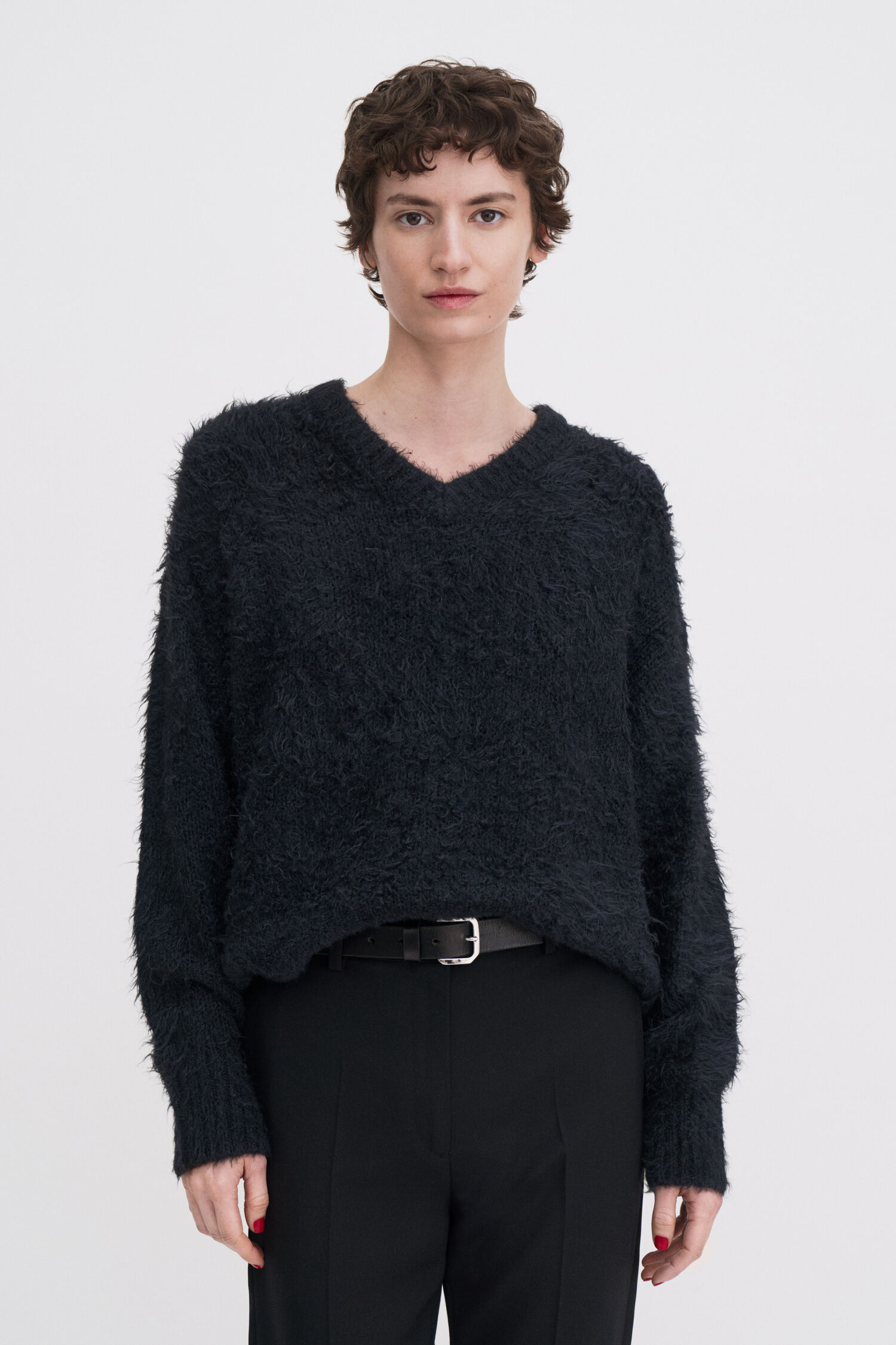 Fluffy Silk V-Neck Sweater