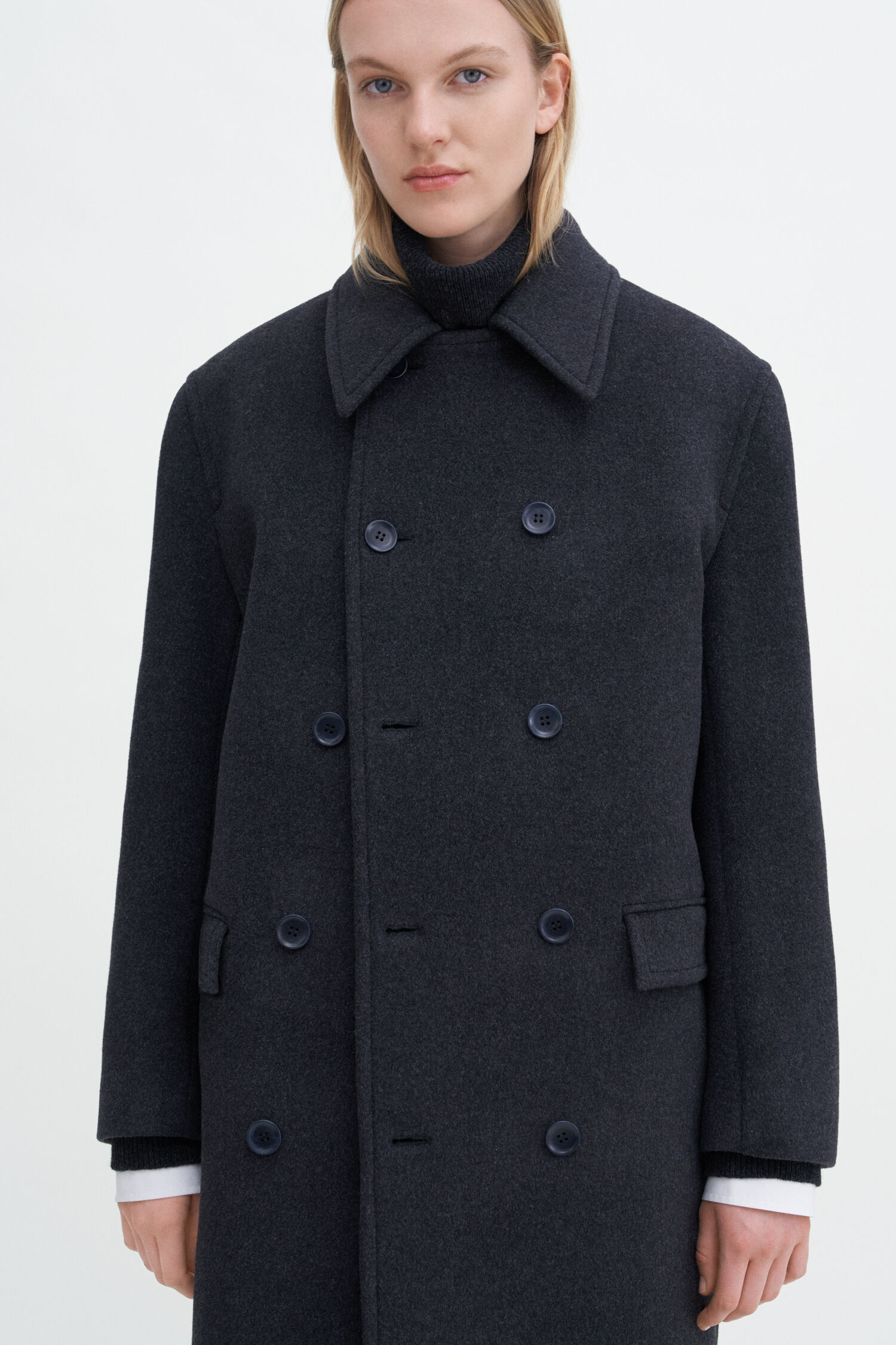 Double Breasted Brushed Wool Coat - Anthracite Melange | Filippa K