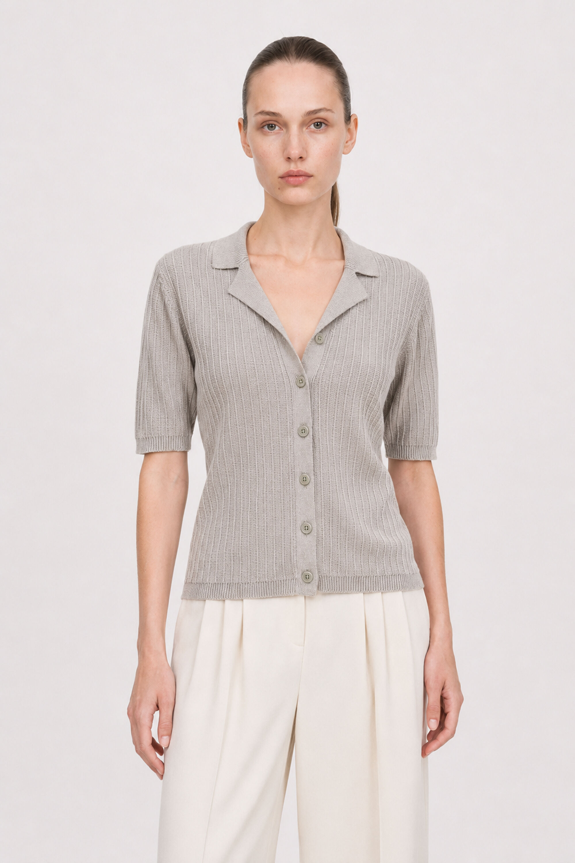 Shortsleeve Collar Cardigan - Moss Grey | FILIPPA K