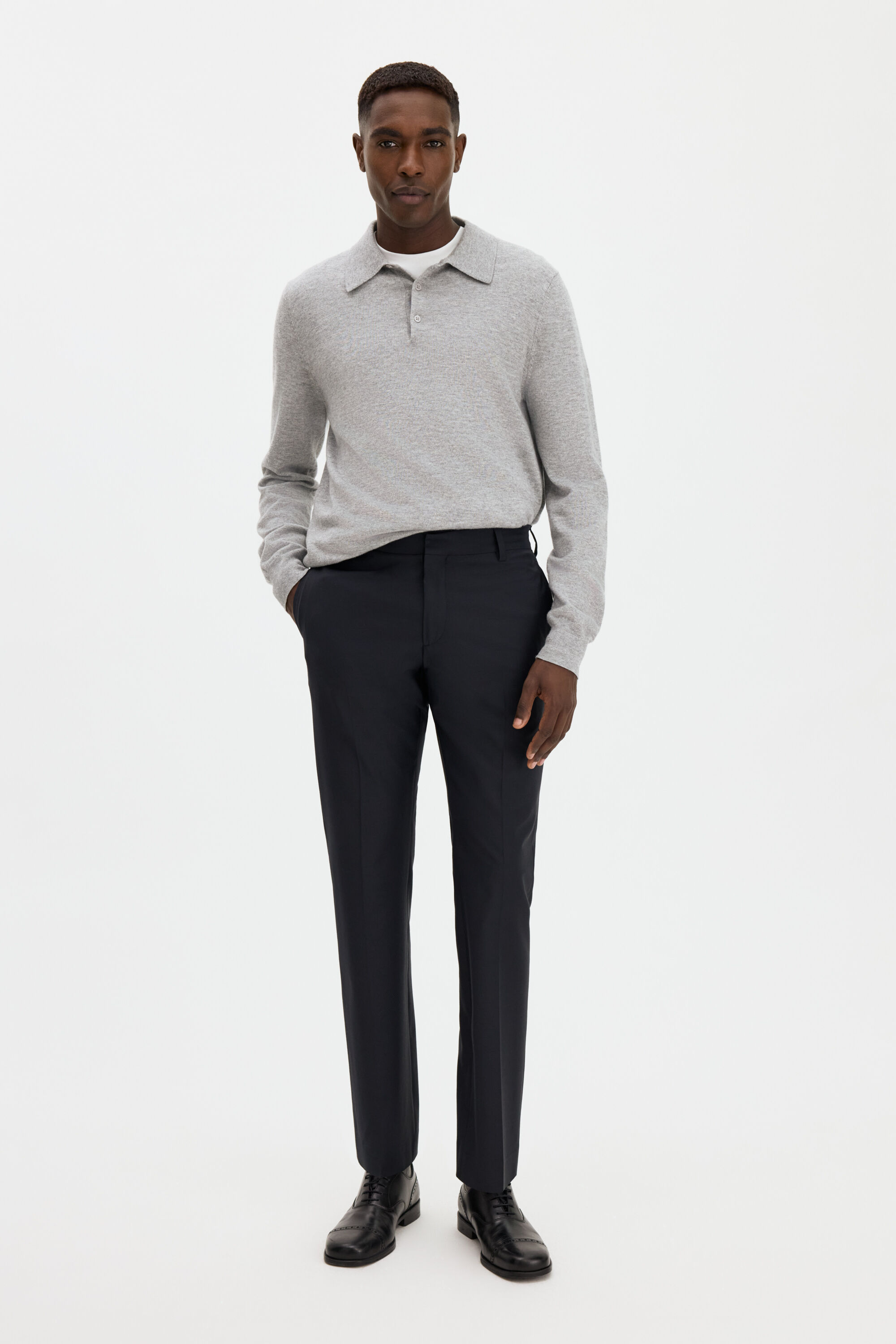 Knitted Polo Shirt - Light Grey Melange | FILIPPA K