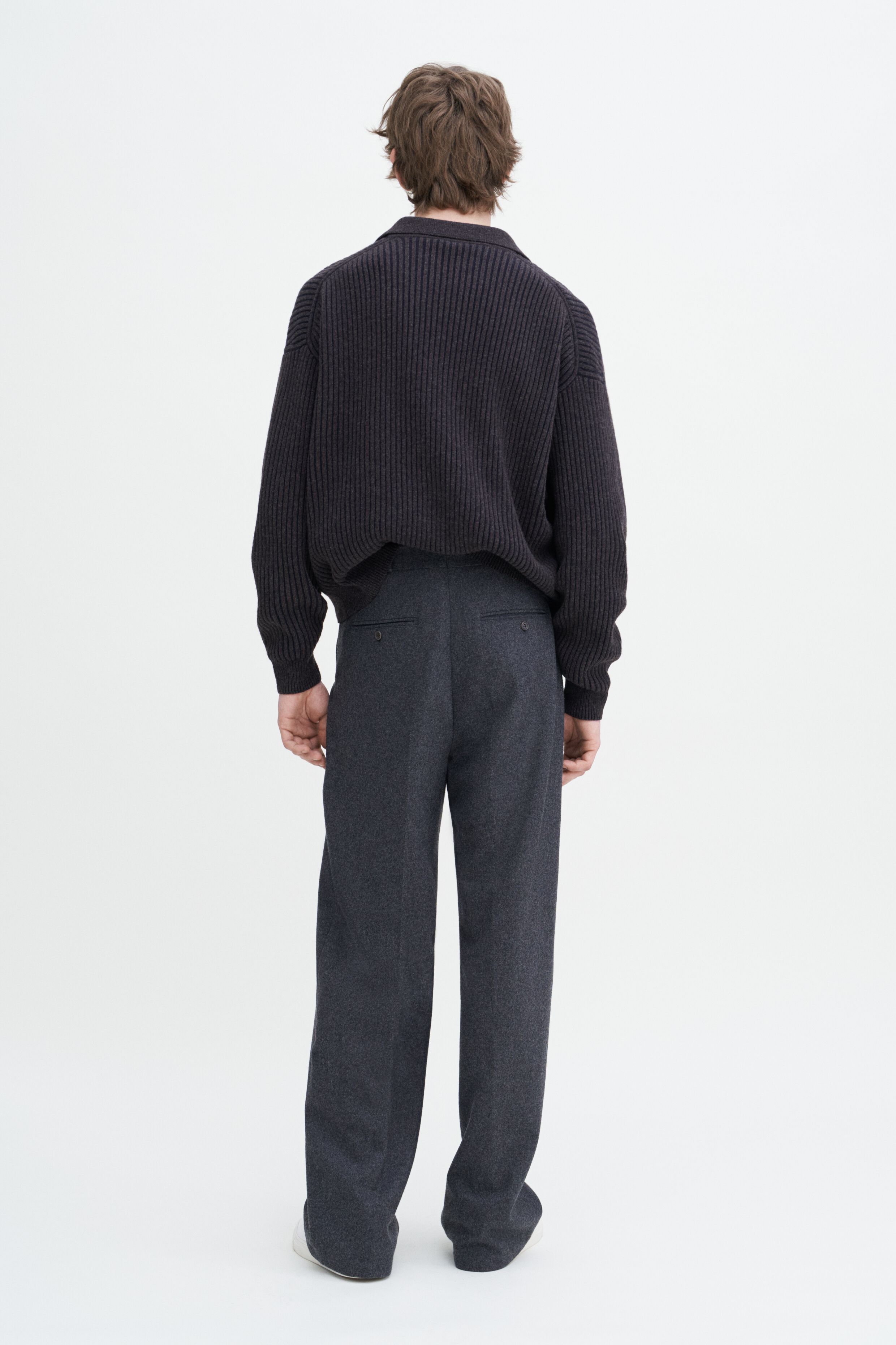 Oversized Pleated Wool Trousers Anthracite Melange Filippa K