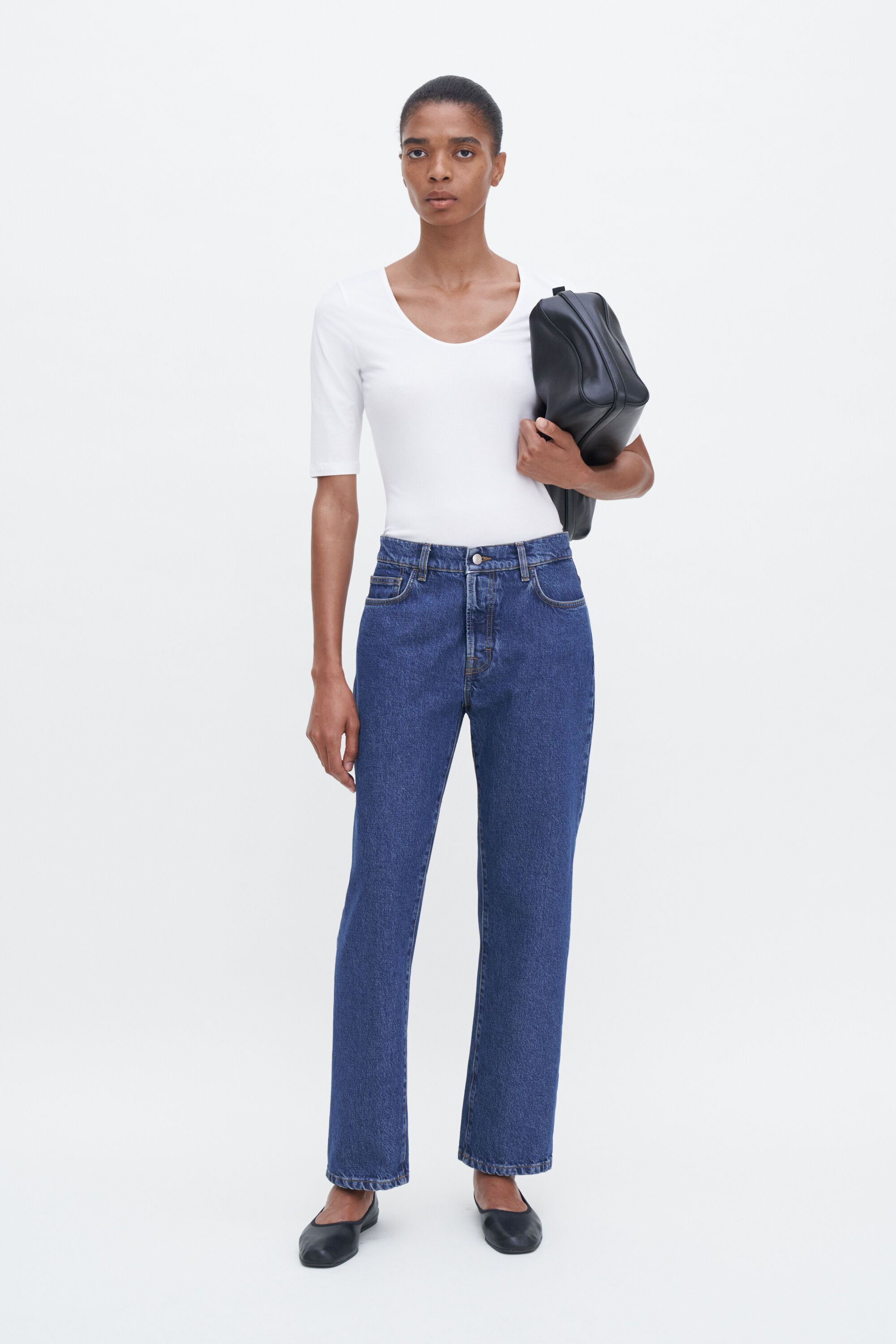 Cotton Stretch Scoop Neck Top - White | FILIPPA K
