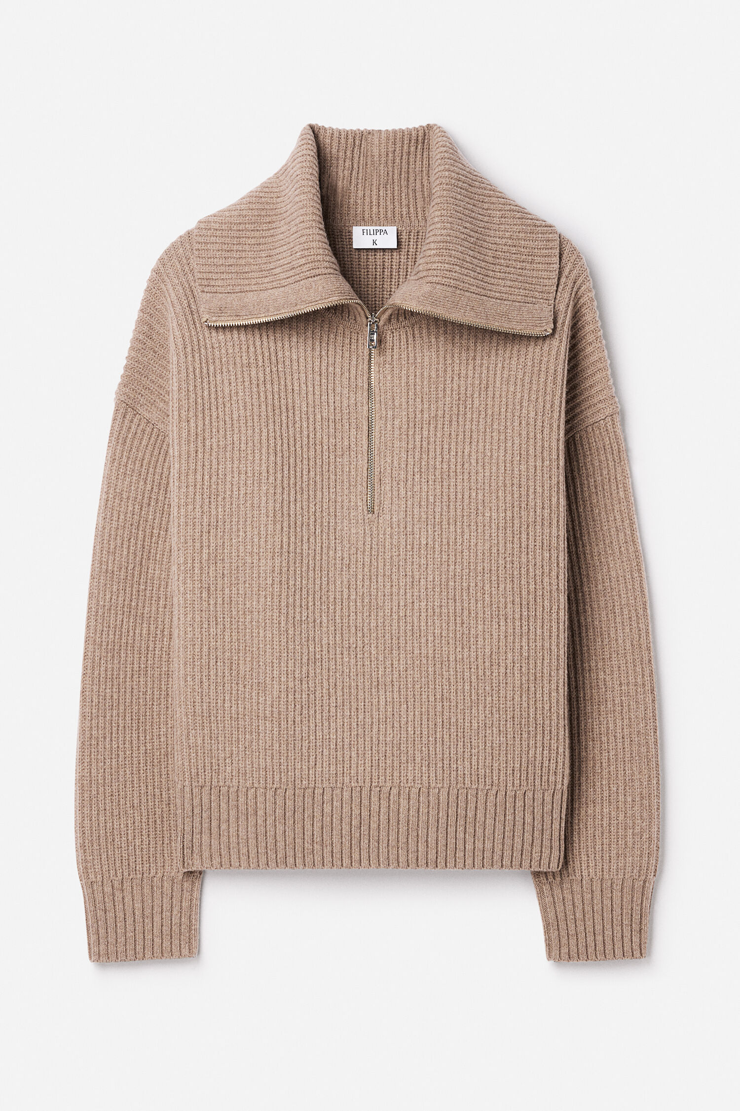 Ribbed Wool Half Zip Sweater - Sandstone | FILIPPA K