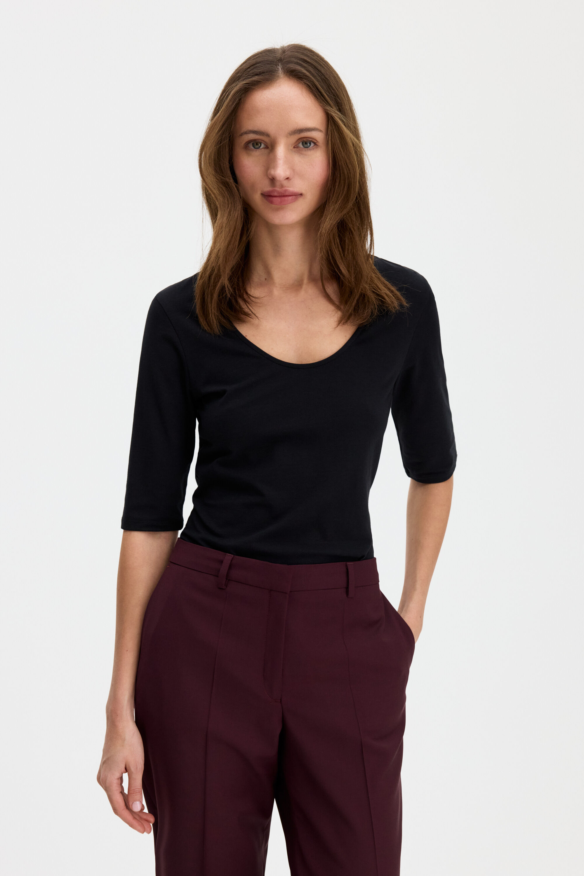 Cotton Stretch Scoop Neck Top - Black | FILIPPA K