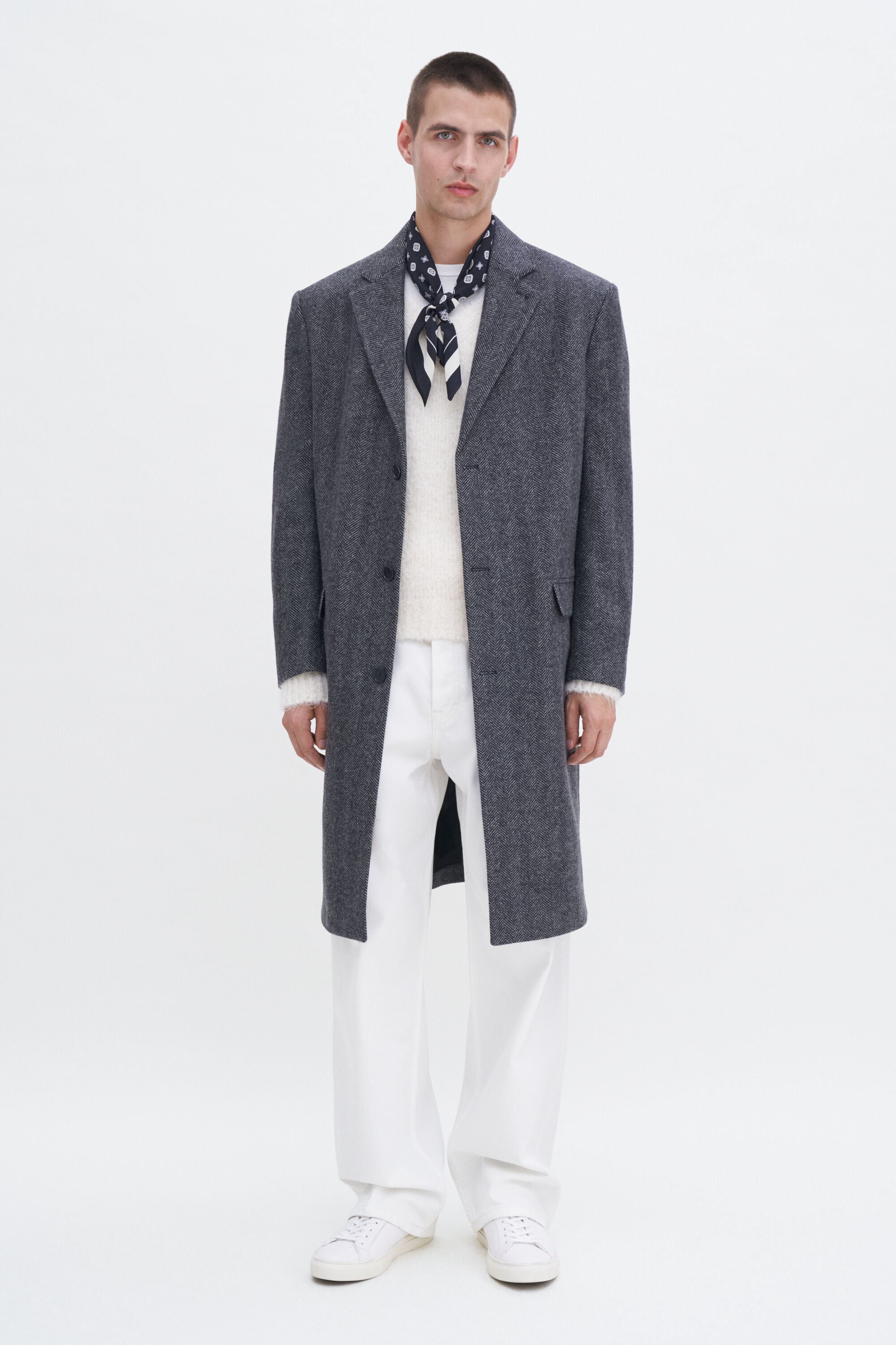 Relaxed Wool Herringbone Coat - Grey Herringbone | FILIPPA K