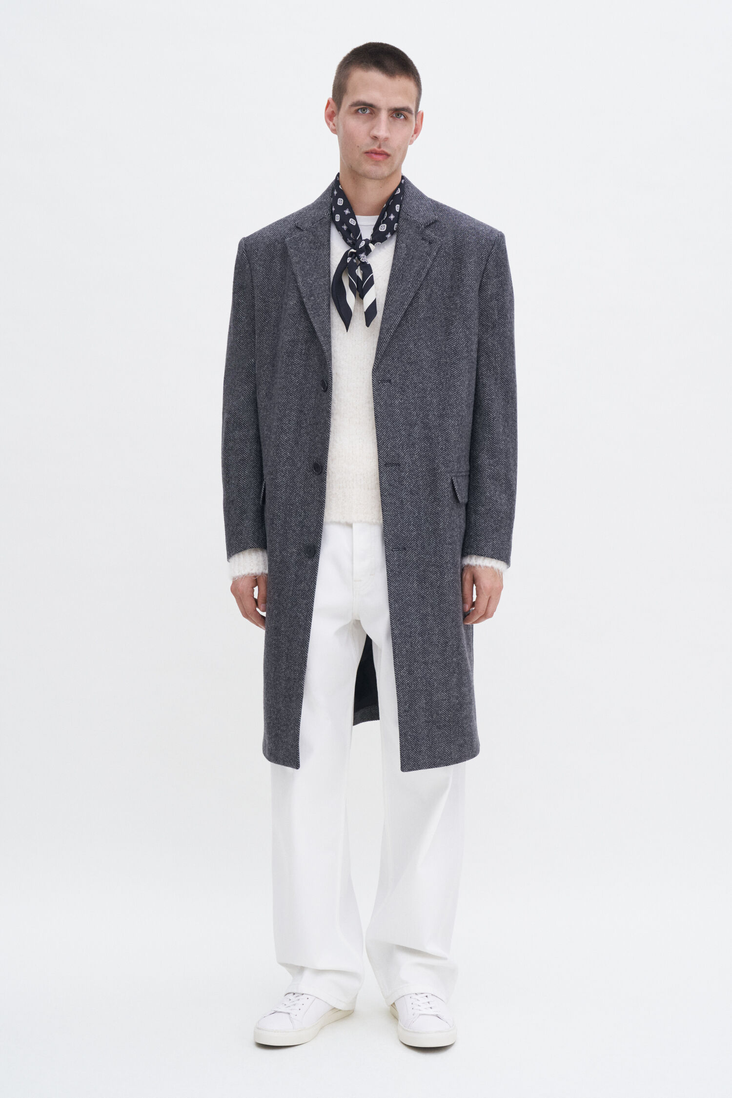 Relaxed Wool Herringbone Coat