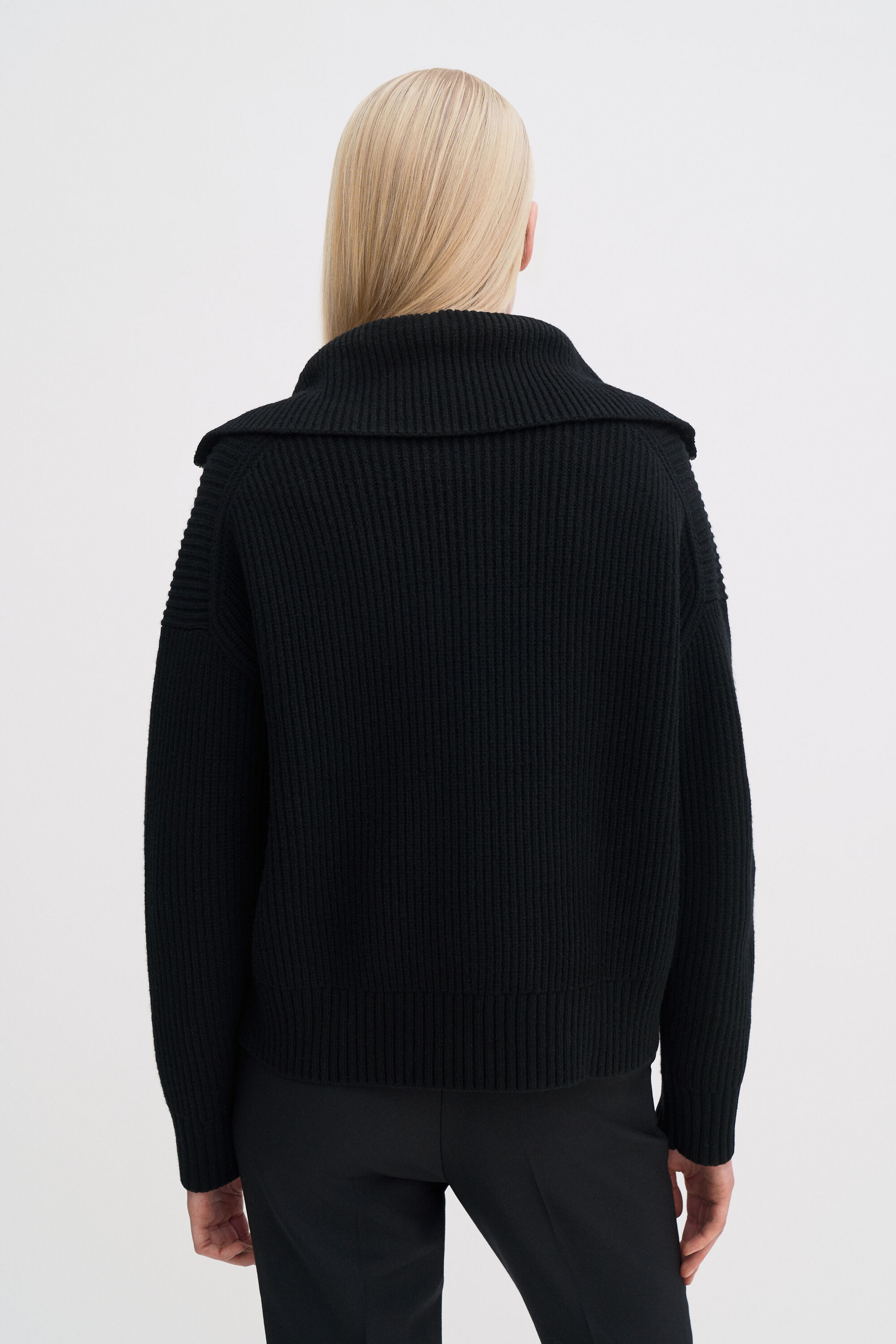 Ribbed Wool Half Zip Sweater - Black | FILIPPA K