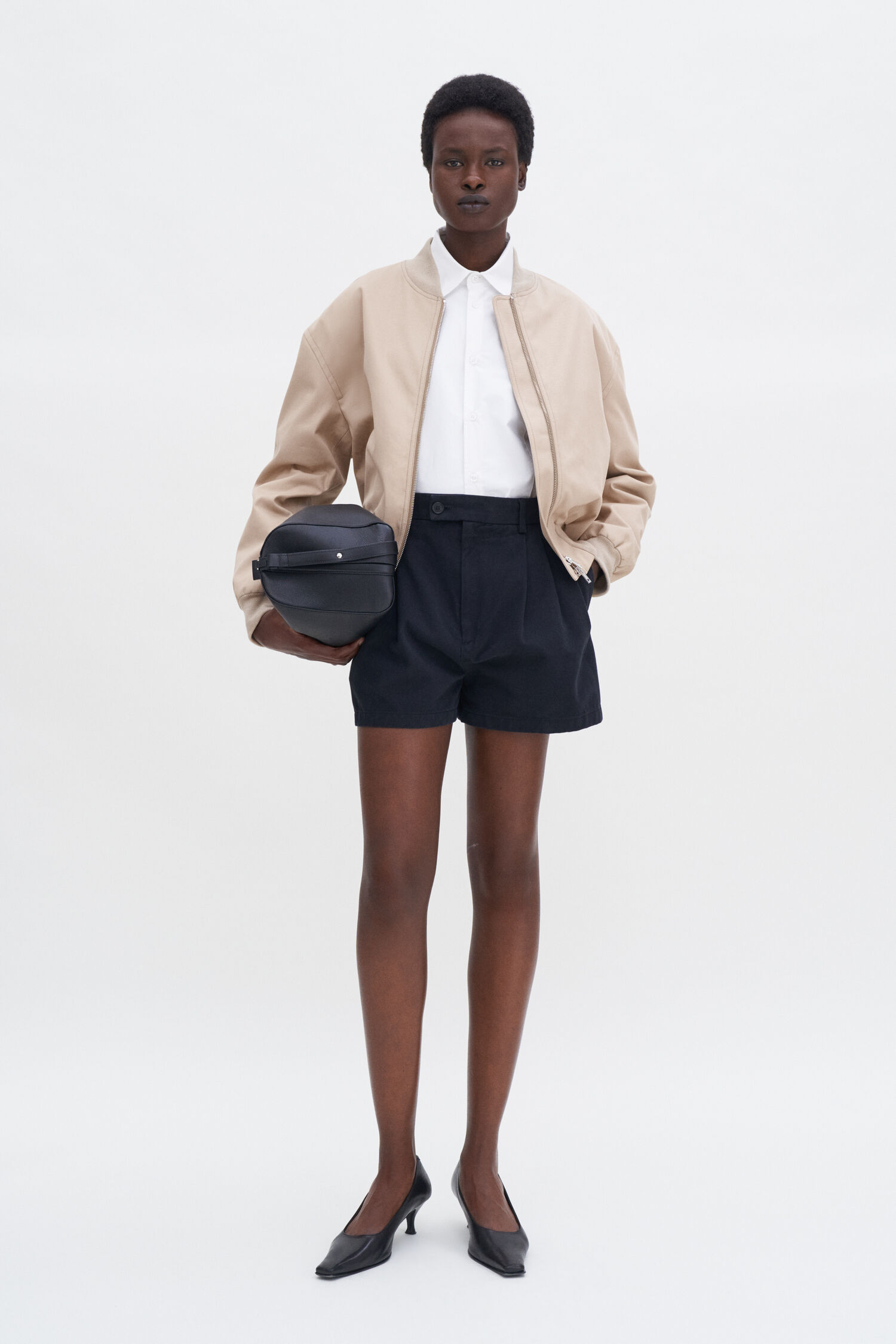 High Waist Pleated Cotton Shorts