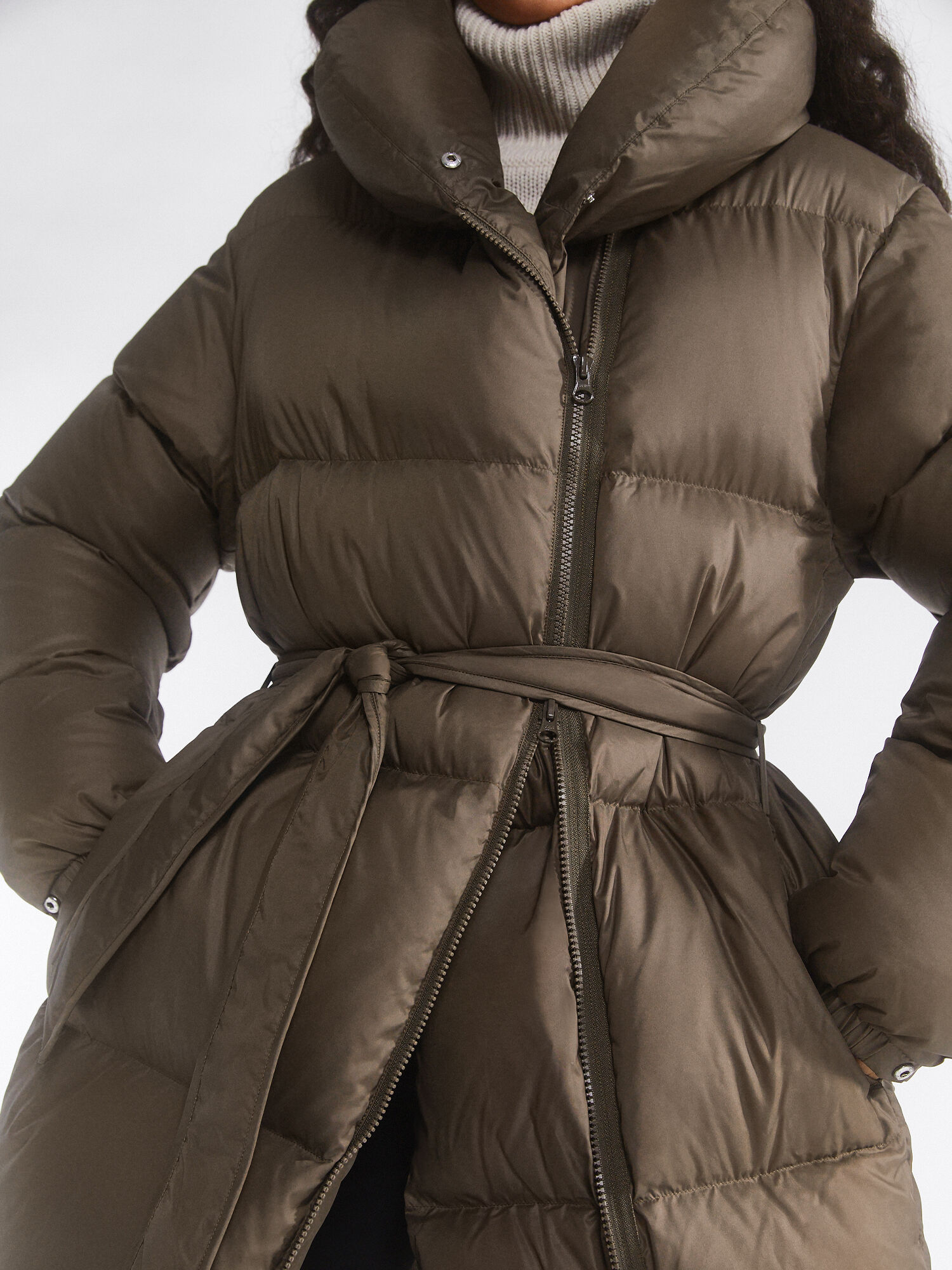 Belted Puffer Jacket Mud Filippa K
