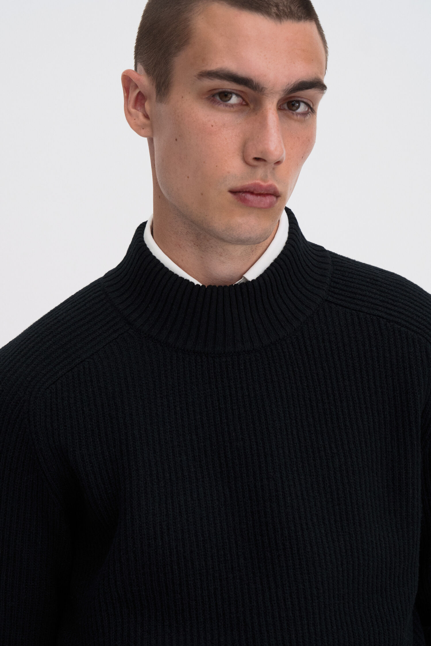 Ribbed Wool Mockneck Sweater