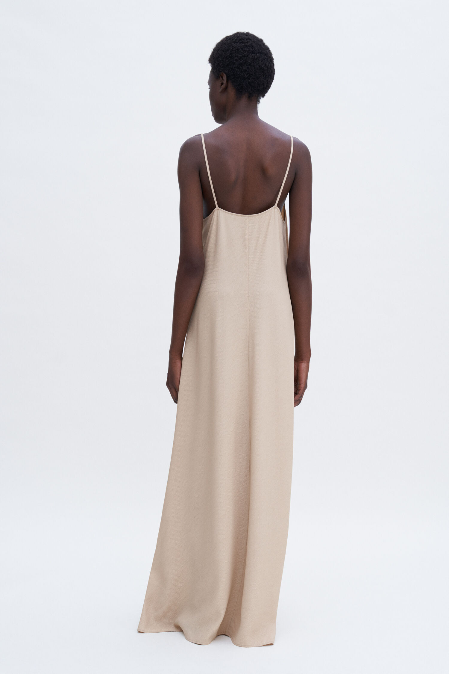 Draped Twill Strap Dress