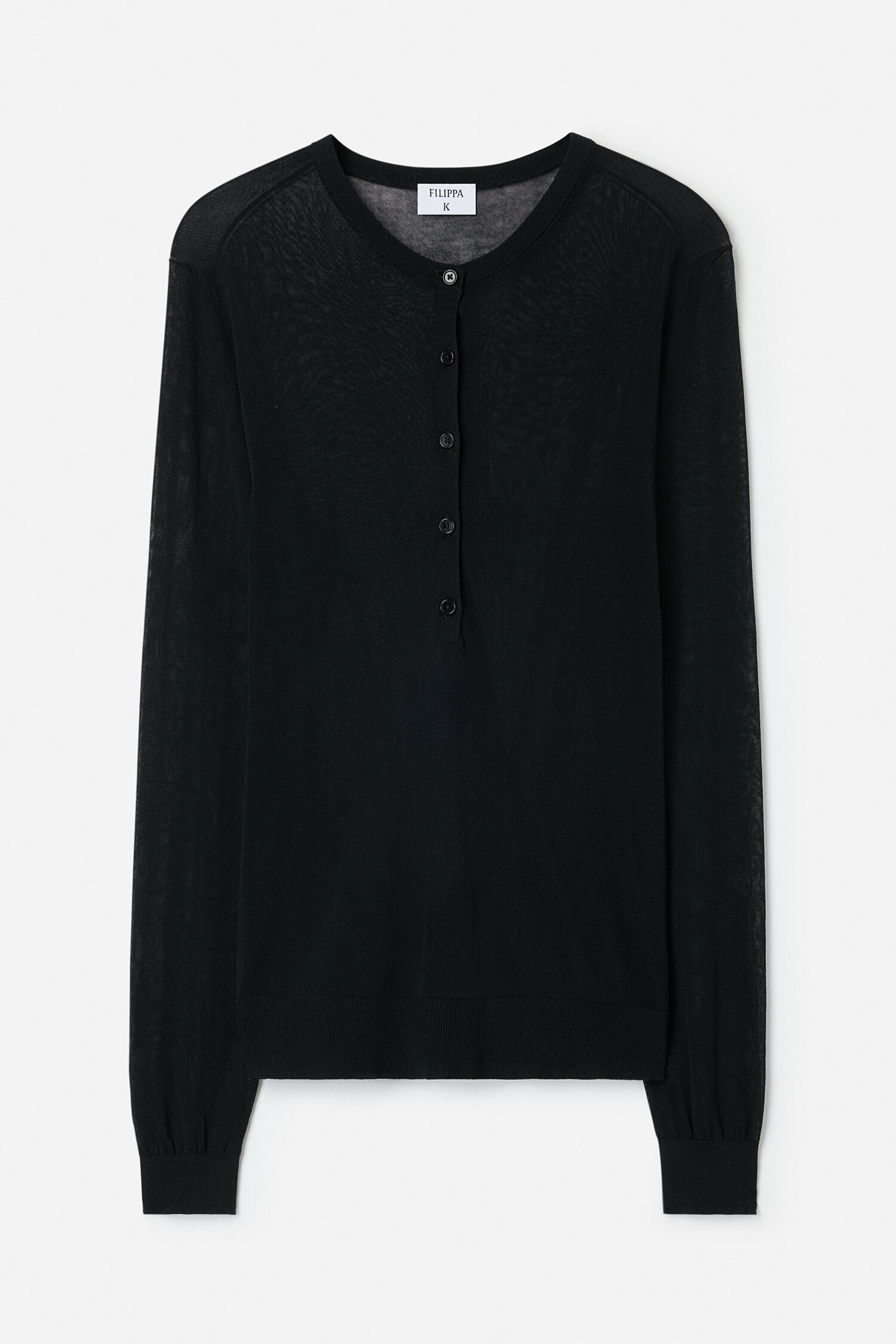 Sheer Knit Henley - Black | FILIPPA K