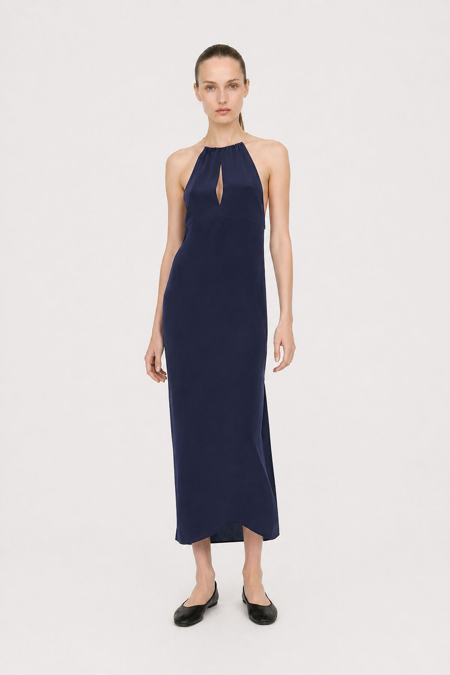 Gathered Neck Satin Dress