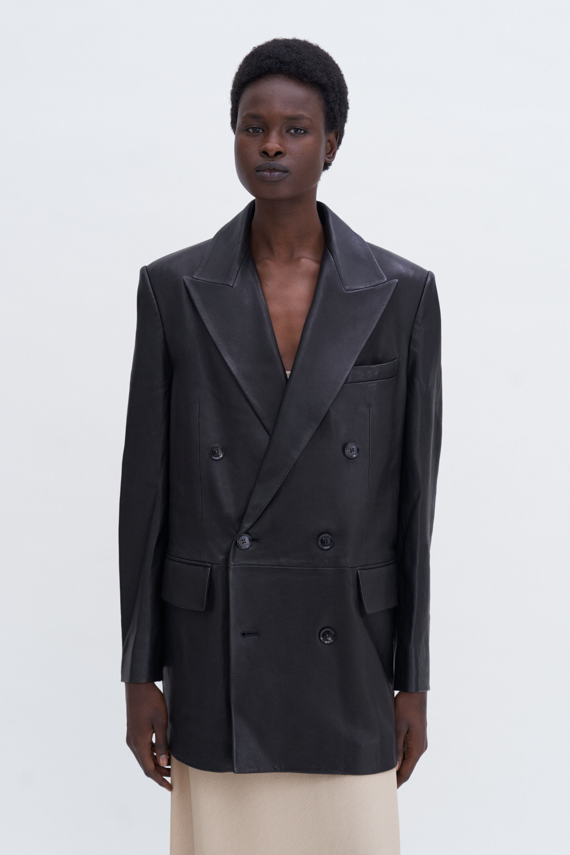 Double Breasted Leather Jacket - Black | FILIPPA K