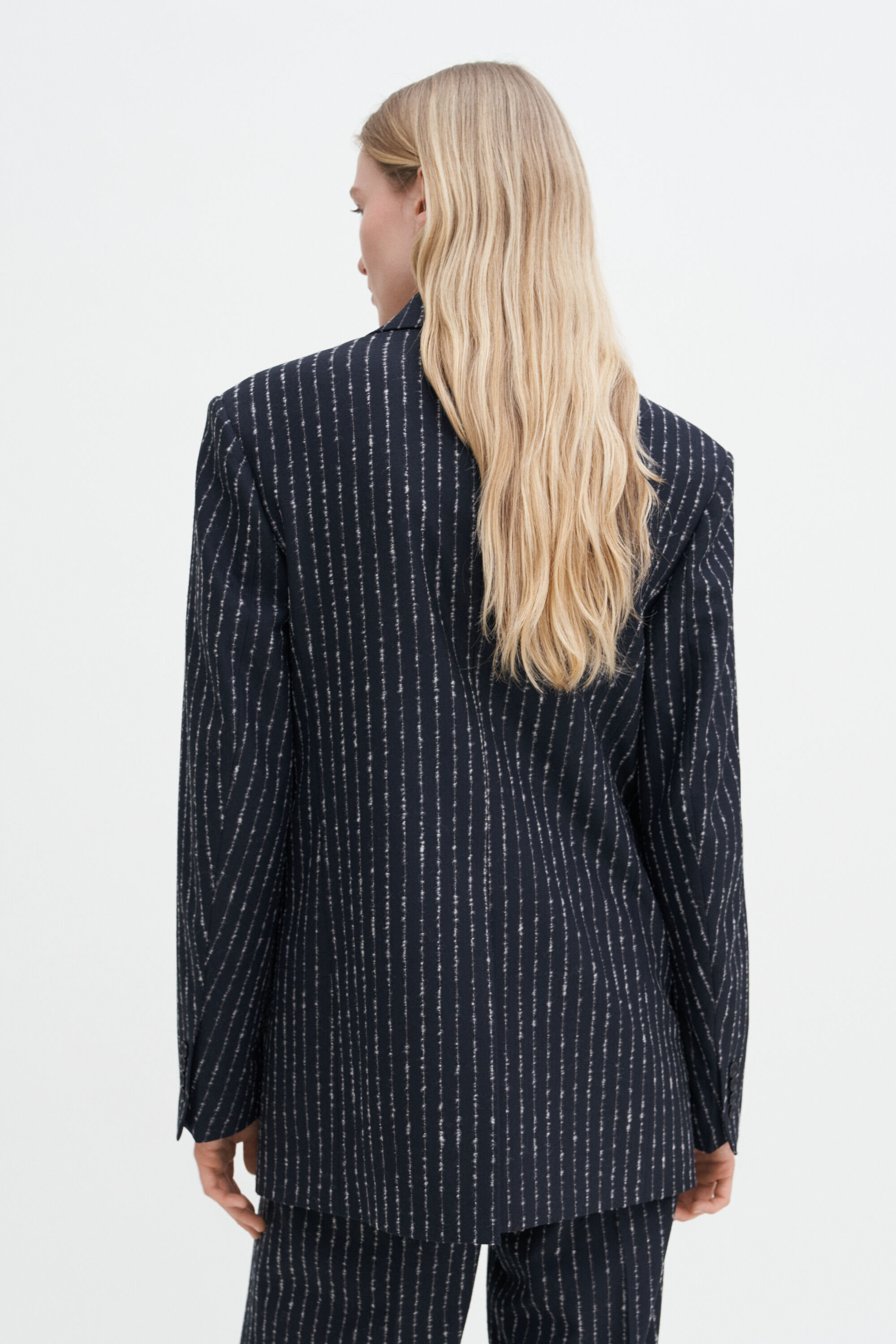 White blazer with black pinstripes on sale
