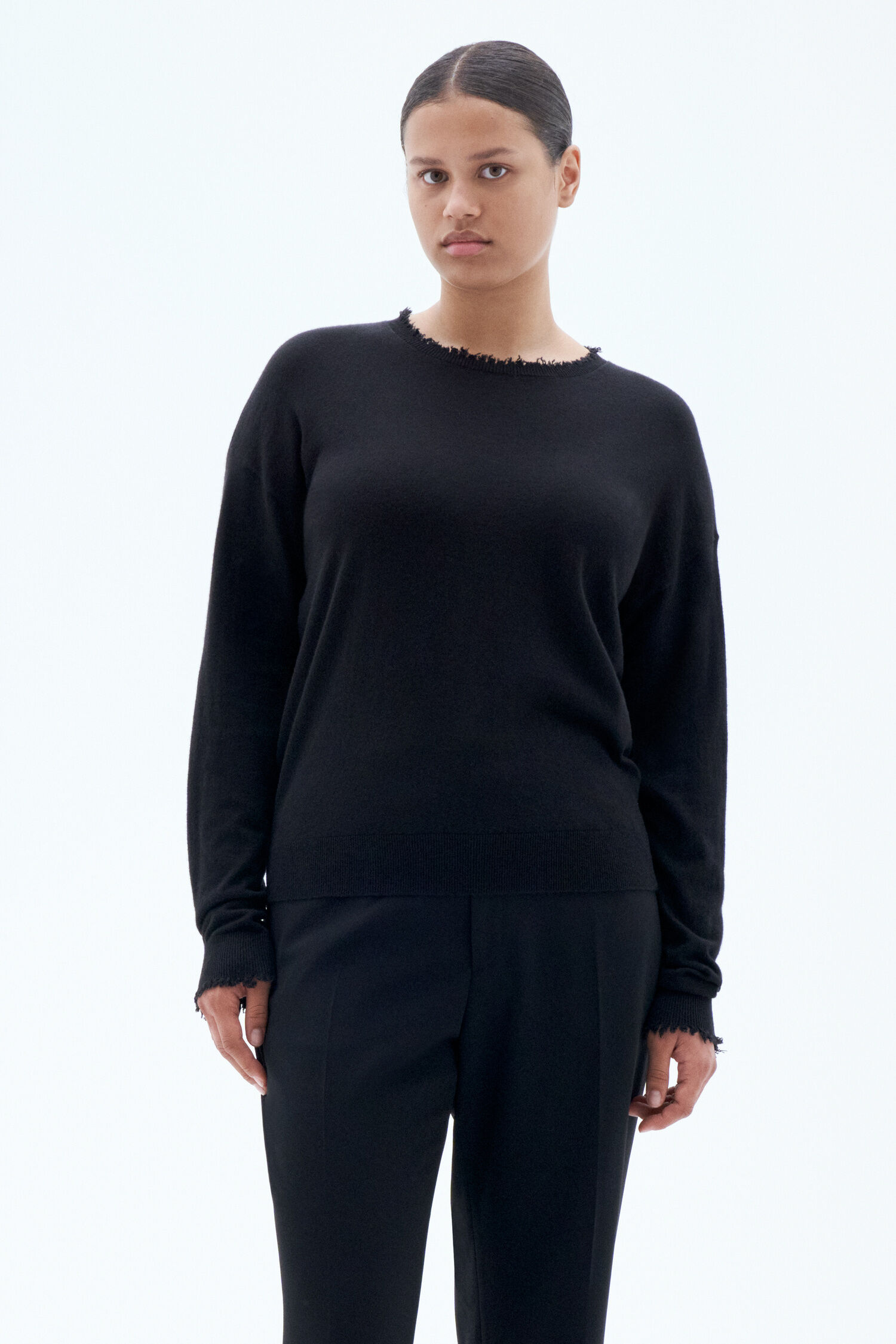 Frayed R Neck Top