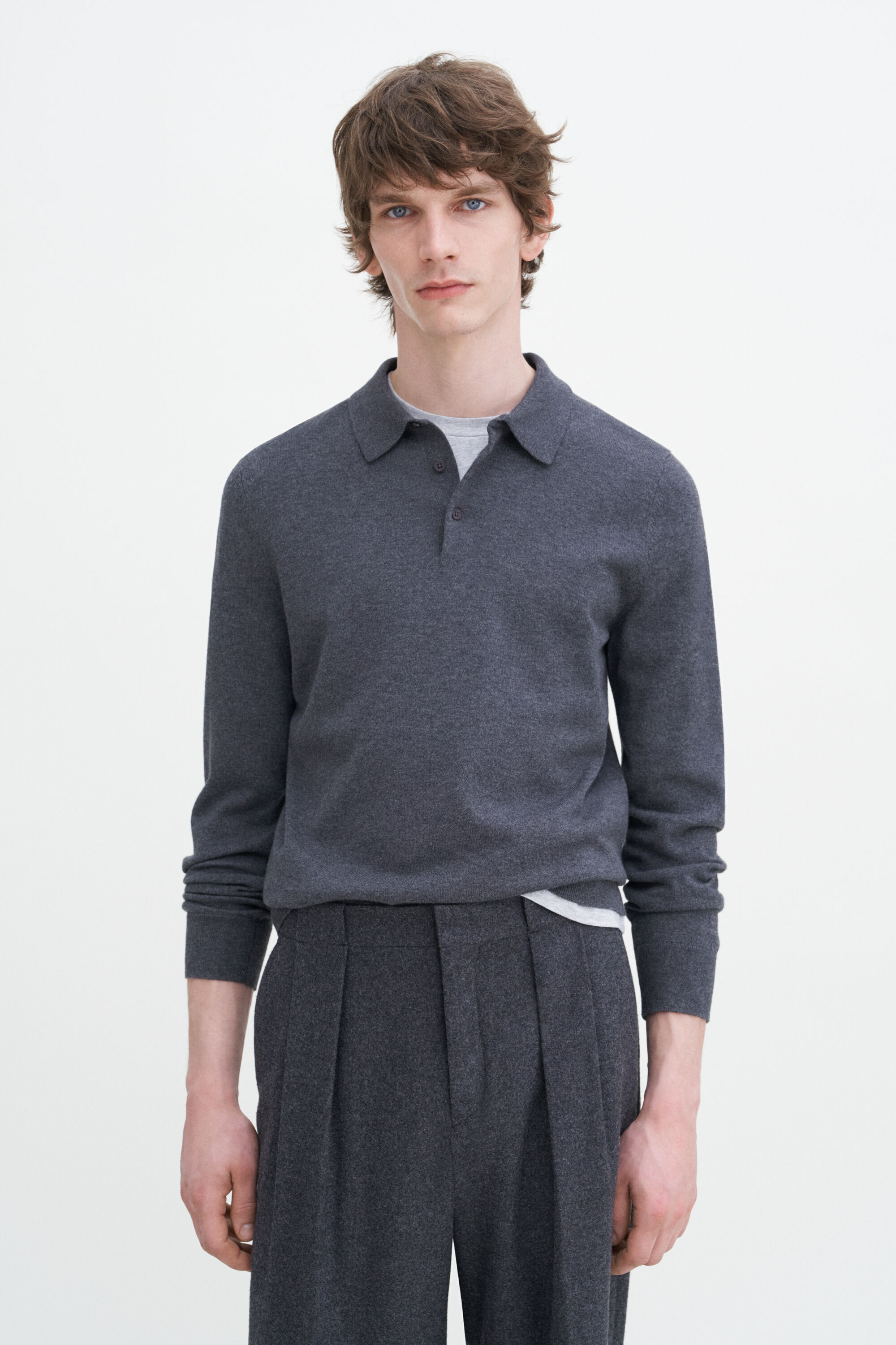 Grey knitted polo sales