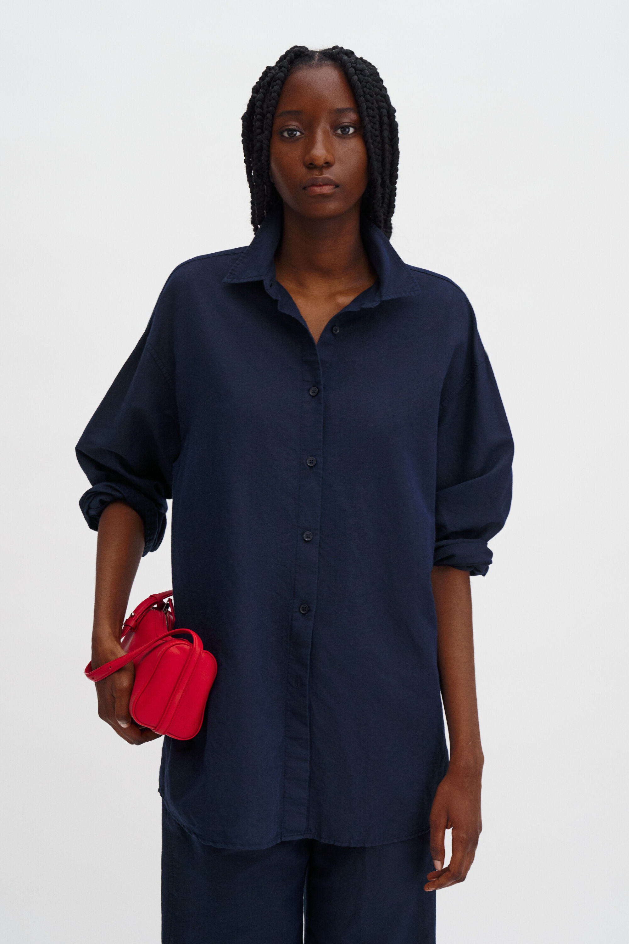 Sandie Linen Shirt - Navy | FILIPPA K