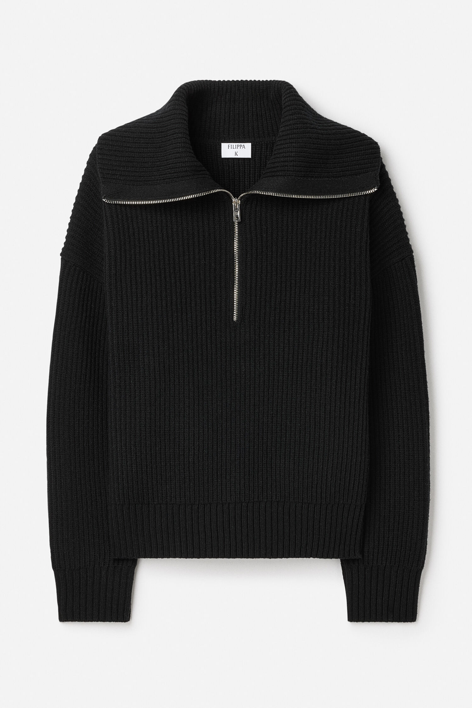 Ribbed Wool Half Zip Sweater - Black | FILIPPA K