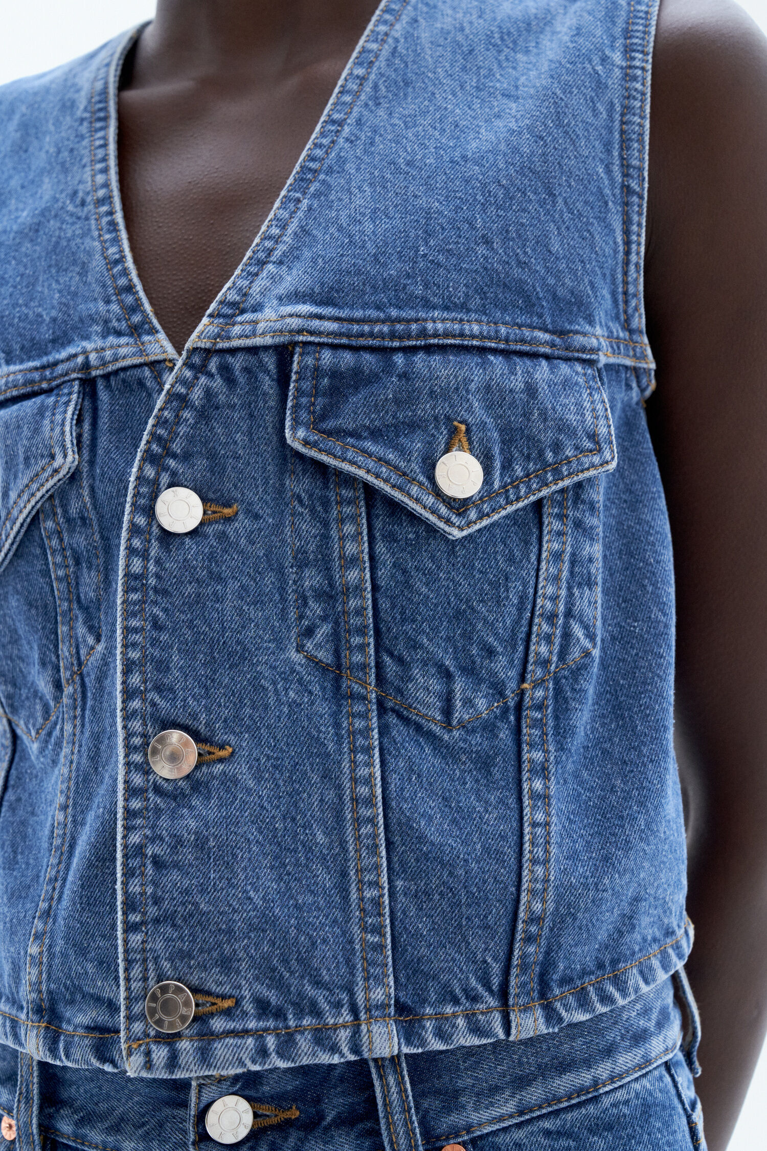 Fitted Denim Vest Washed Mid Blue Filippa K