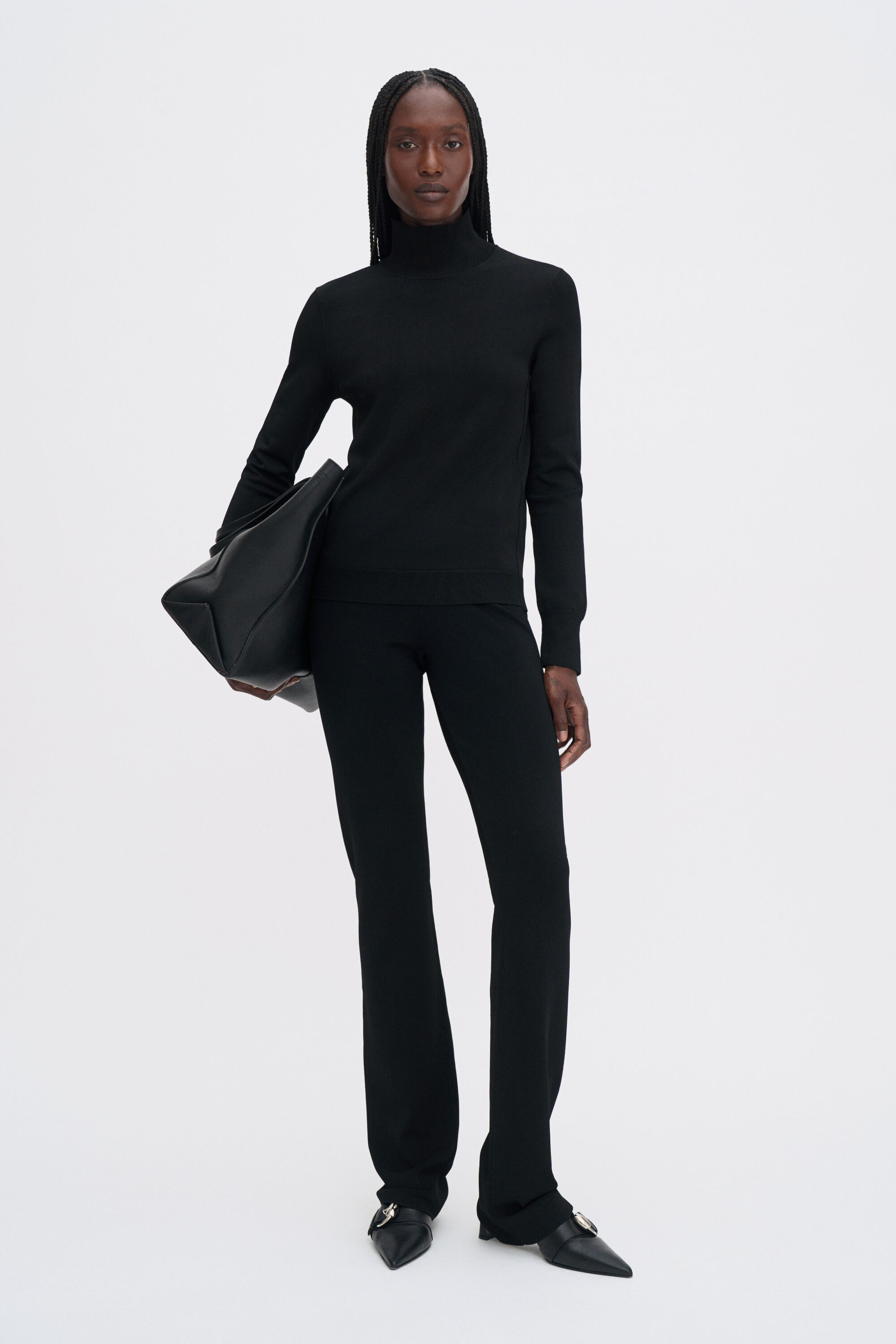 Glossy Knit Turtleneck Sweater - Black | FILIPPA K