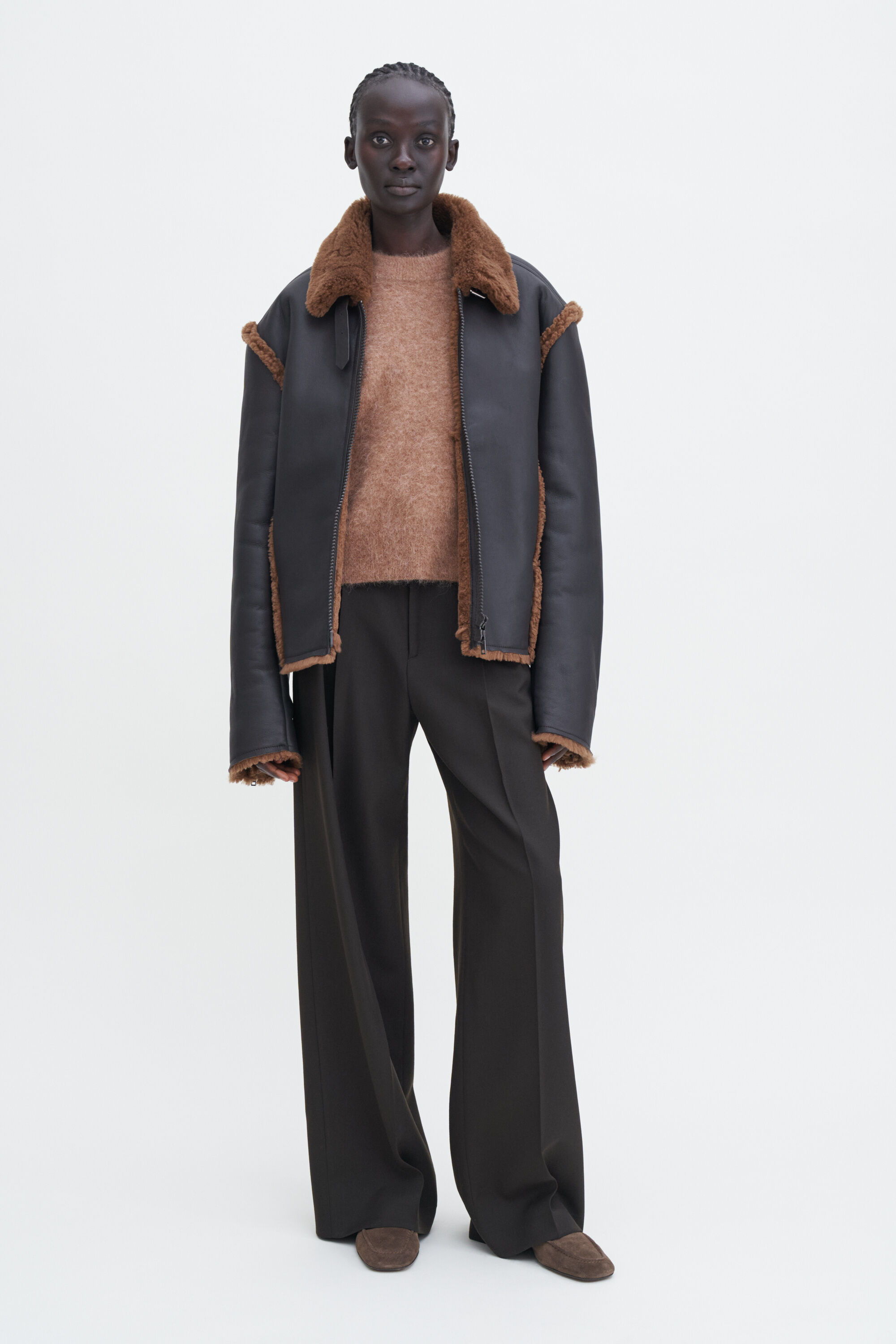 Shearling Aviator Jacket - Worn Brown | FILIPPA K