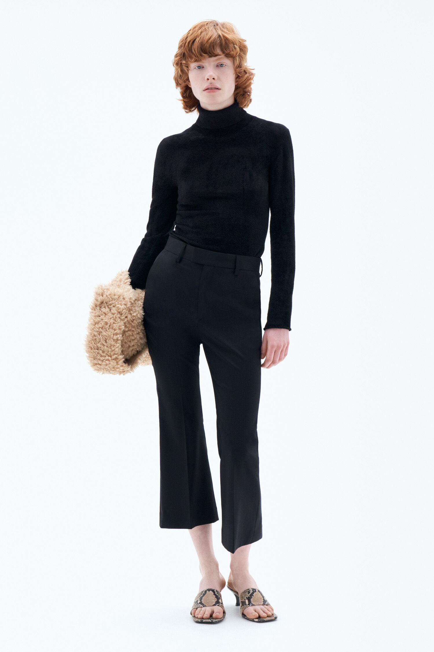 Premium Black Tassel Hem Cropped Flared Trousers  In The Style