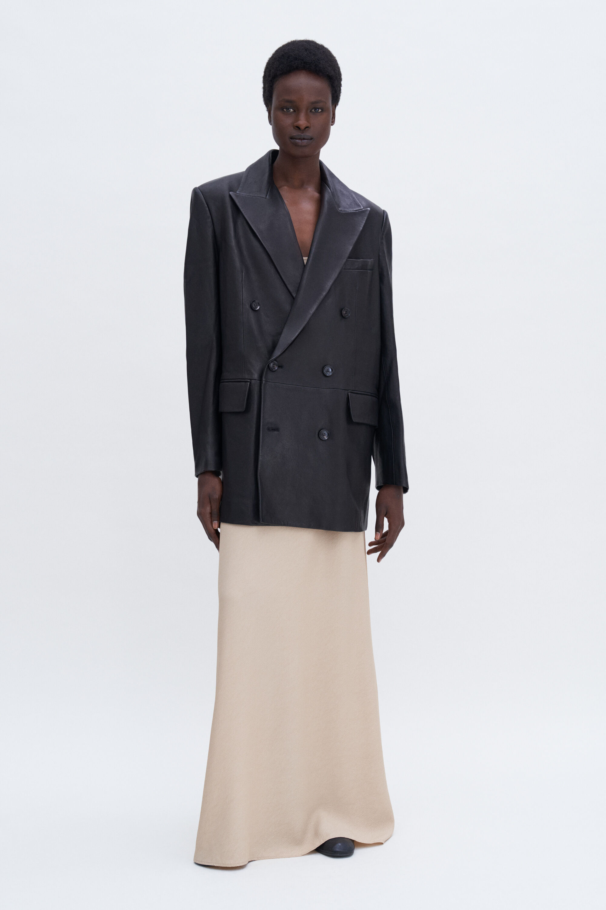 Double Breasted Leather Jacket - Black | FILIPPA K
