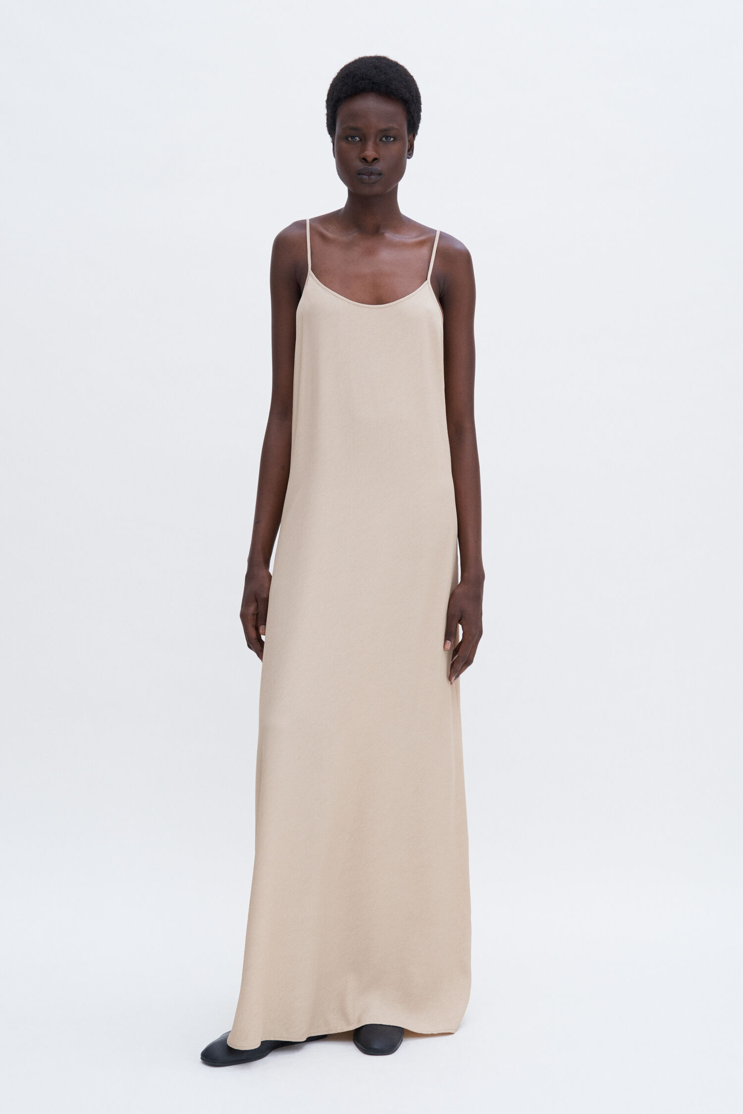 Draped Twill Strap Dress