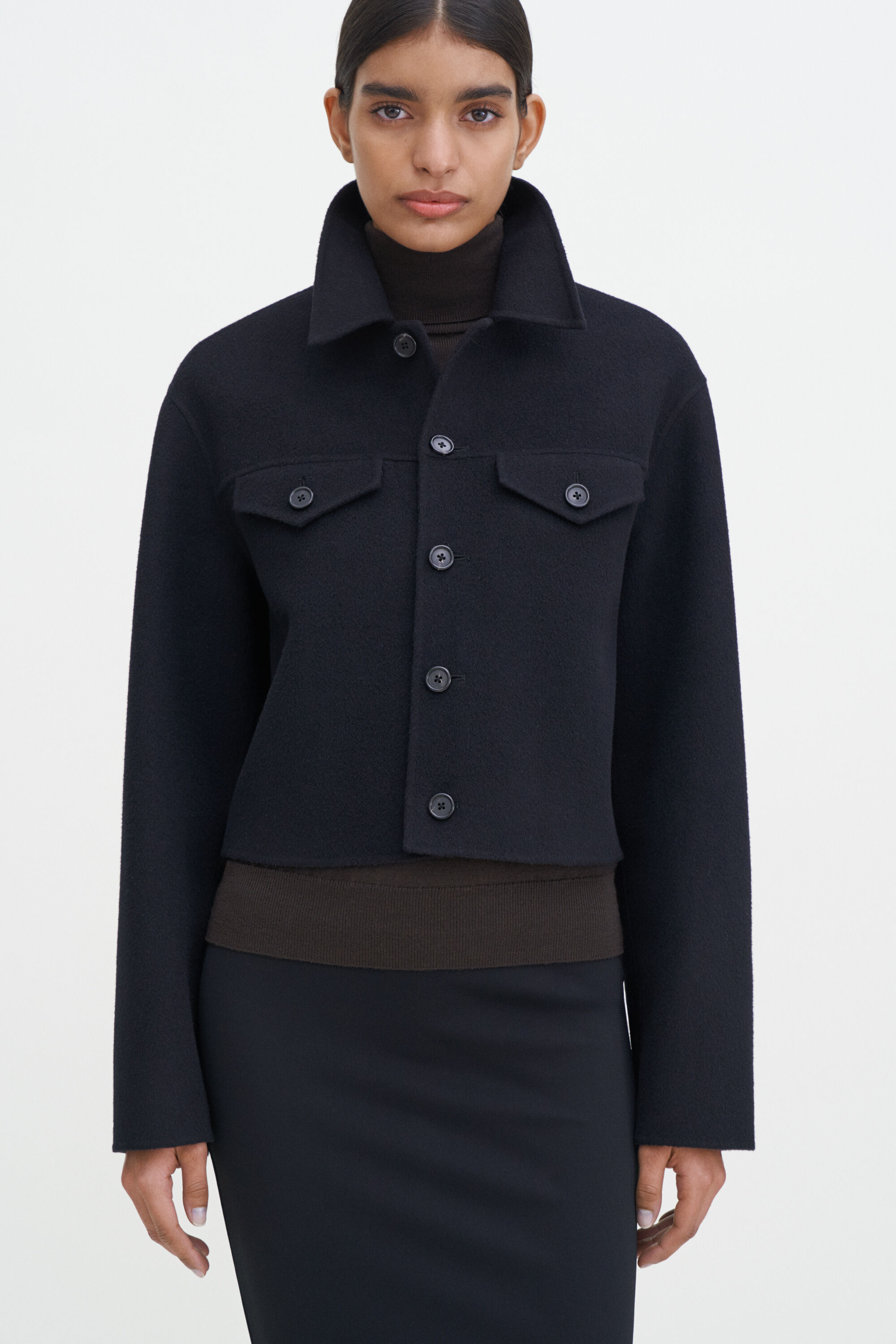 Black wool cashmere women's coat on sale
