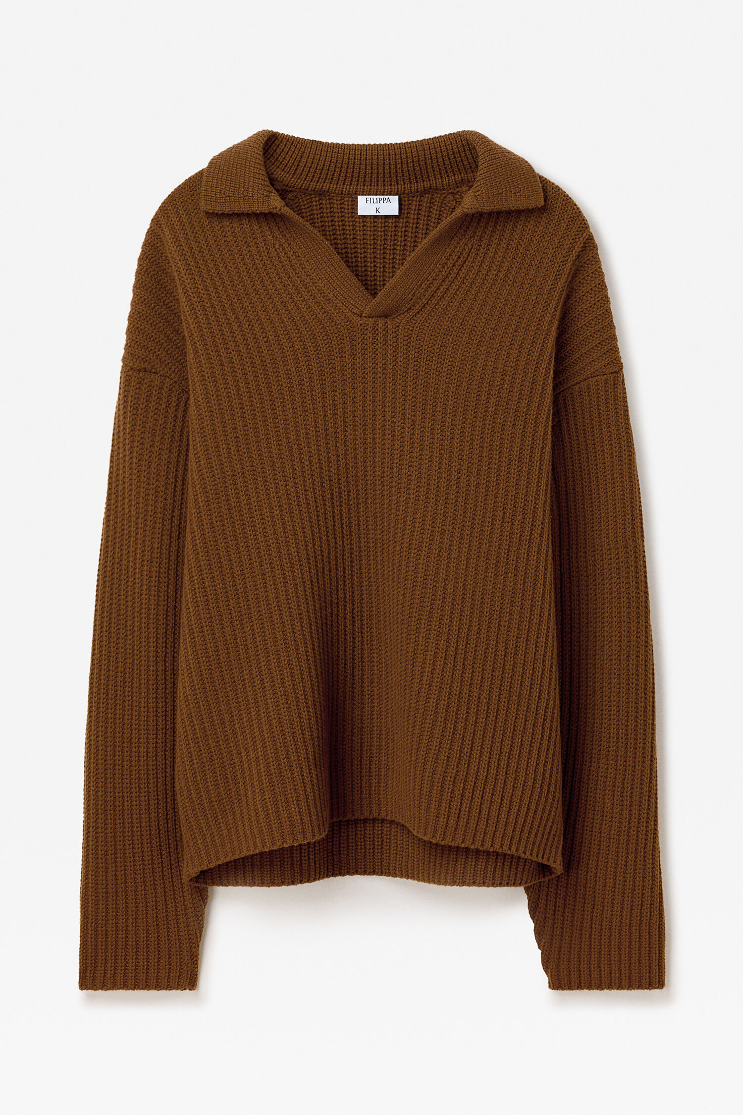 Chunky Ribbed Wool Polo - Copper Brown | FILIPPA K