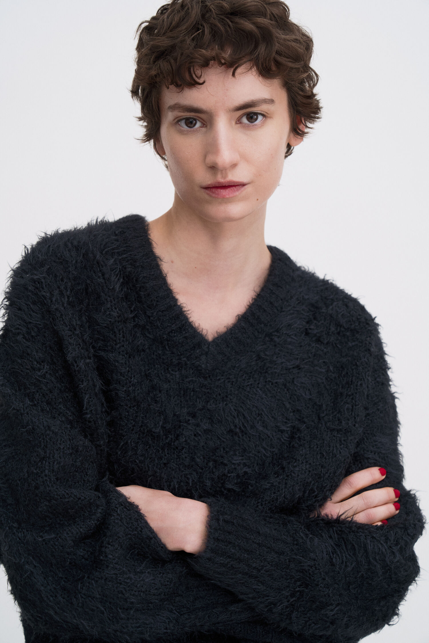 Fluffy Silk V-Neck Sweater