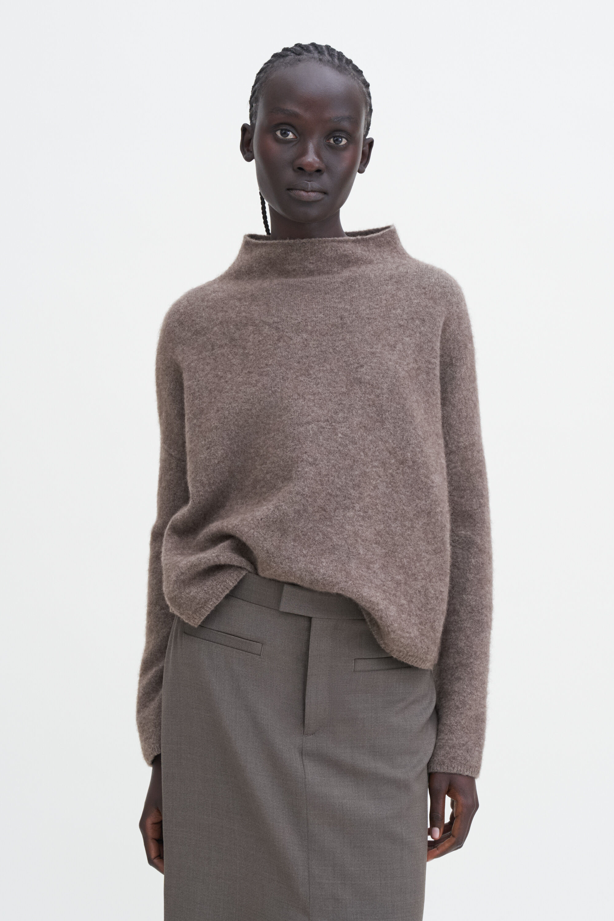 Mika trui van jakwol met trechterhals Dark Taupe Melange Filippa K