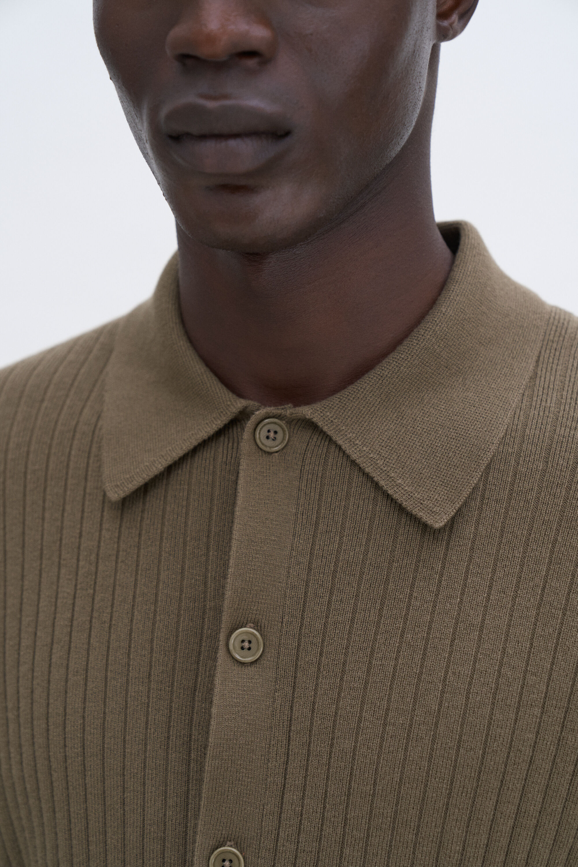 Cotton Merino Knit Shirt - Olive Green | FILIPPA K