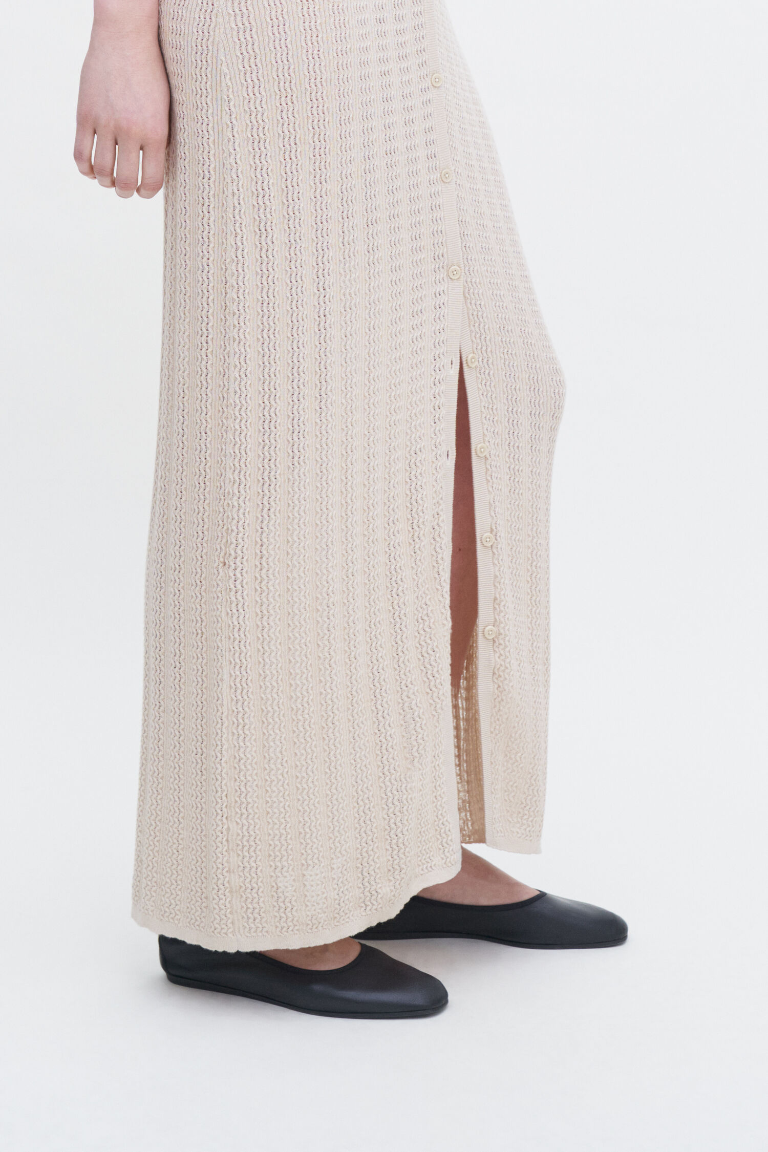 Buttoned Mesh Knit Dress