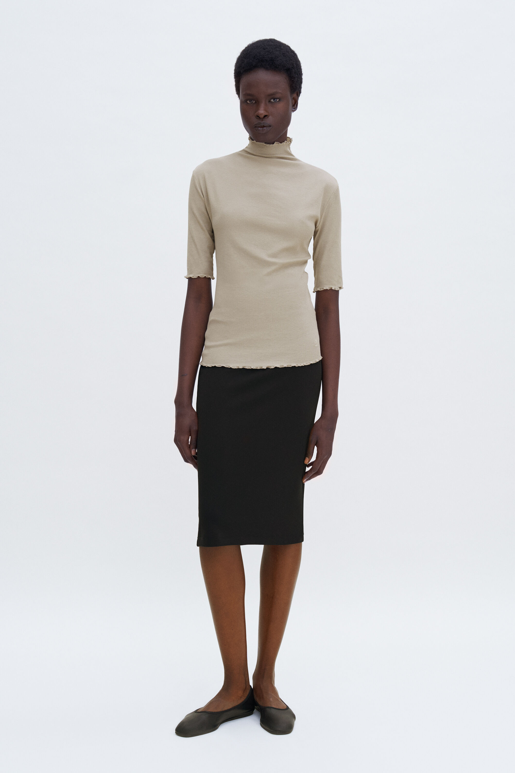 Rib Mock Neck Tee - Moss Grey | FILIPPA K