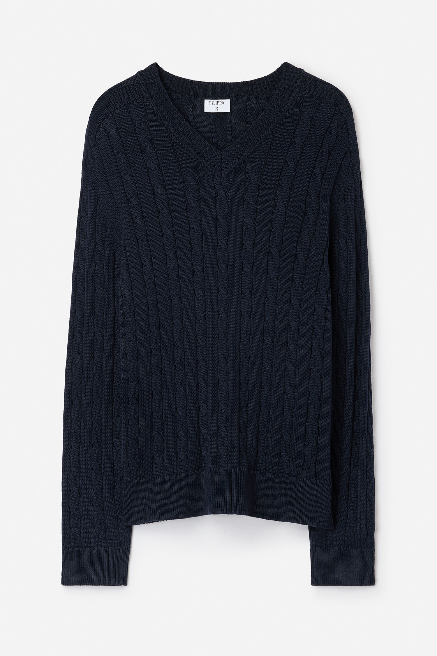 Braided Cotton V-Neck Sweater