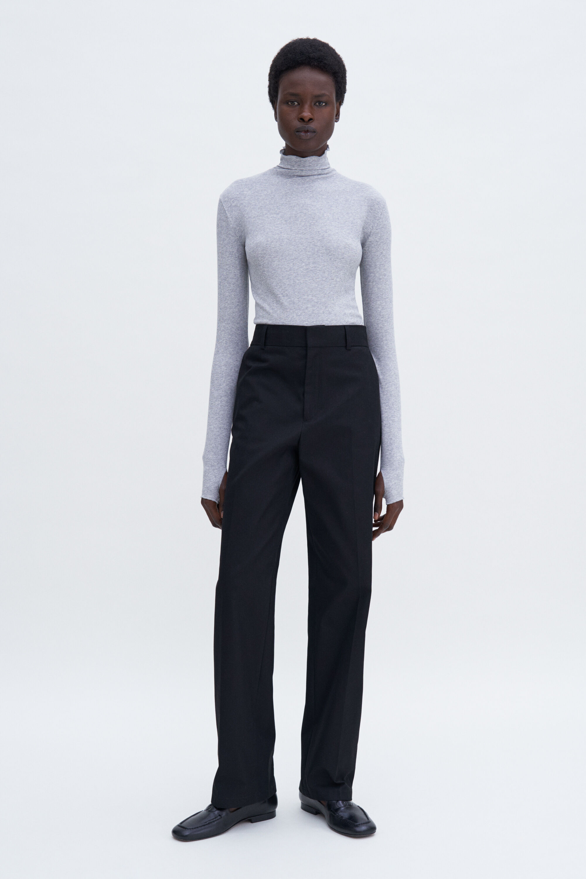 Rib Mock Neck Top - Light Grey Melange | Filippa K